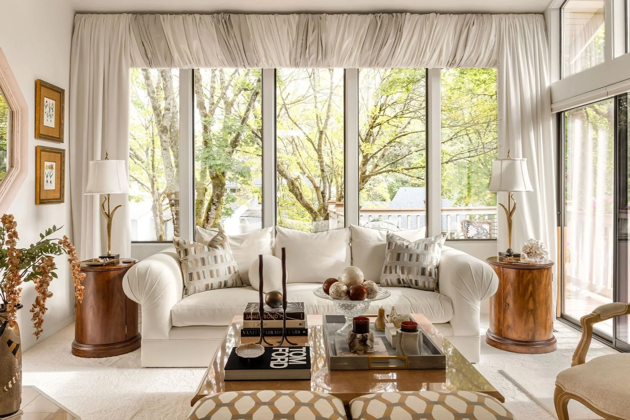 This Redmond living room was styled by thoughtfully blending my client’s cherished pieces with fresh, designer‑selected accents to create a warm, elevated, and beautifully cohesive space. I kept the items that mattered most to the homeowner and layer