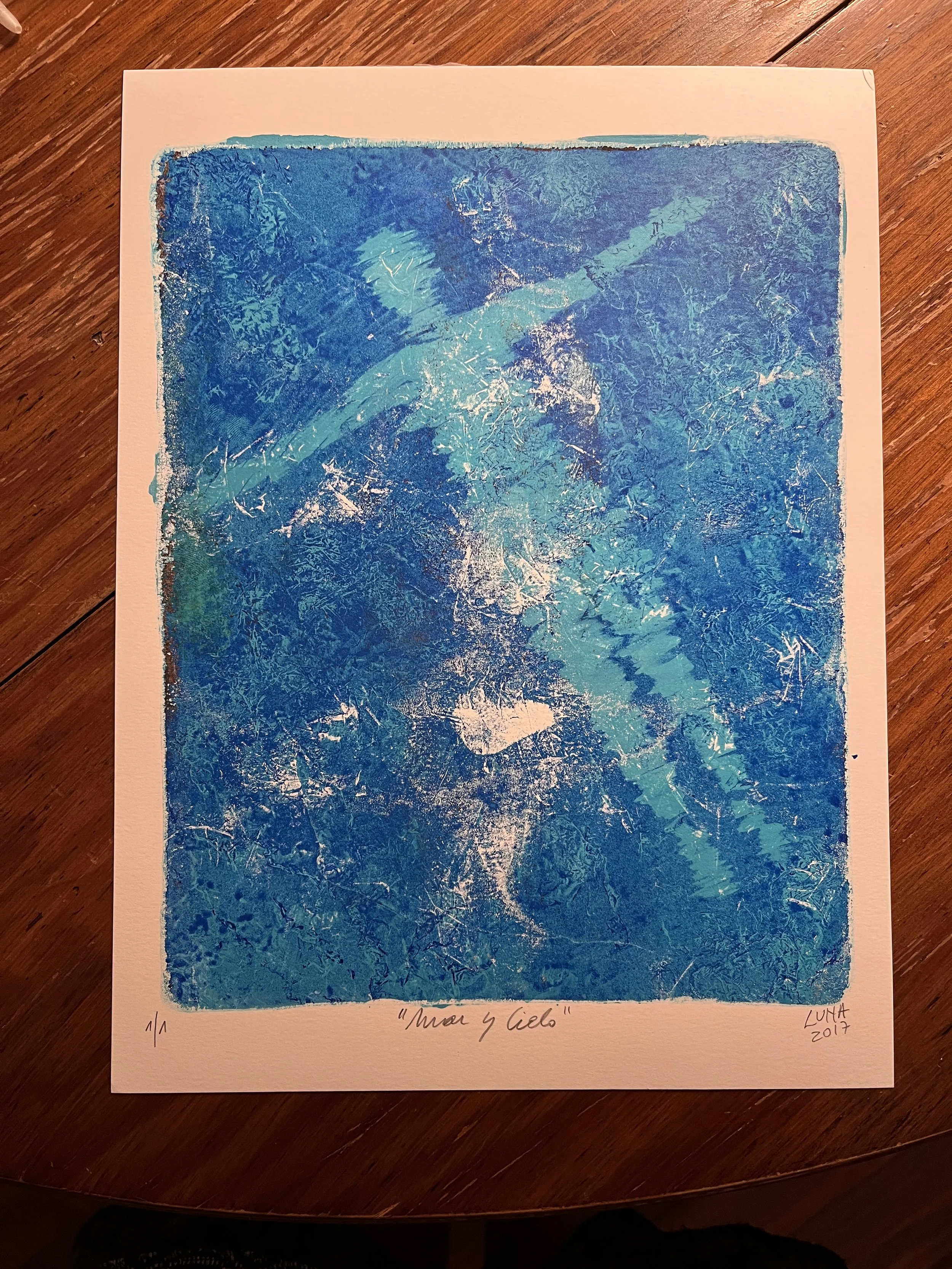 Many more MONOTYPES AVAILABLE. aprox 9" x 12".
These are original gelatin prints, that is, one of a kind mixed medias on paper. On SALE $99 + shipping  from $250!)  1/1 Signed, dedicated.