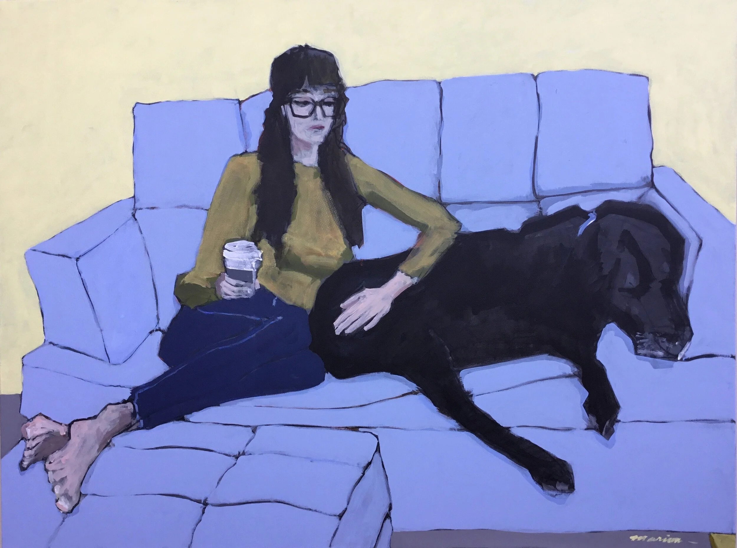 The Girl with the Dog (Black Lab I), 30” x 40”, acrylic on canvas, 2016