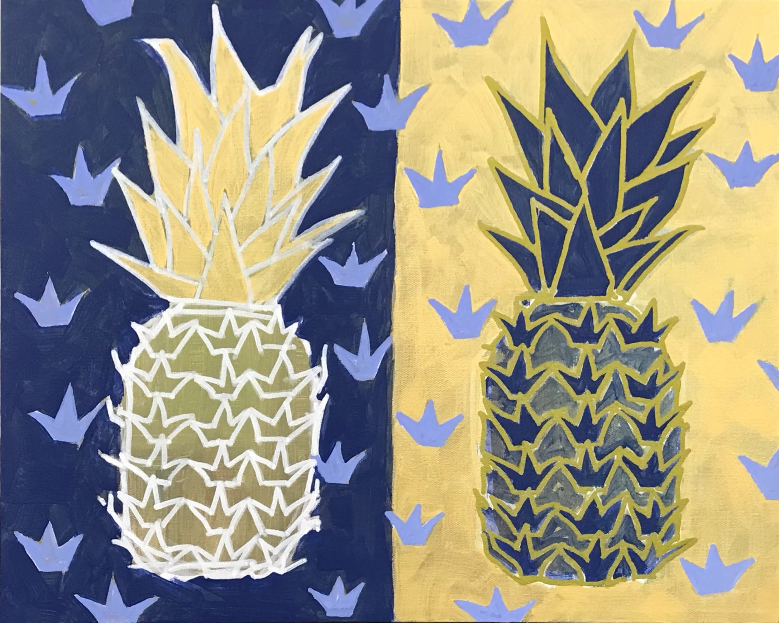Double Pineapple 5 (pineapple crowns), 16" x 20", Acrylic on Canvas, 2021