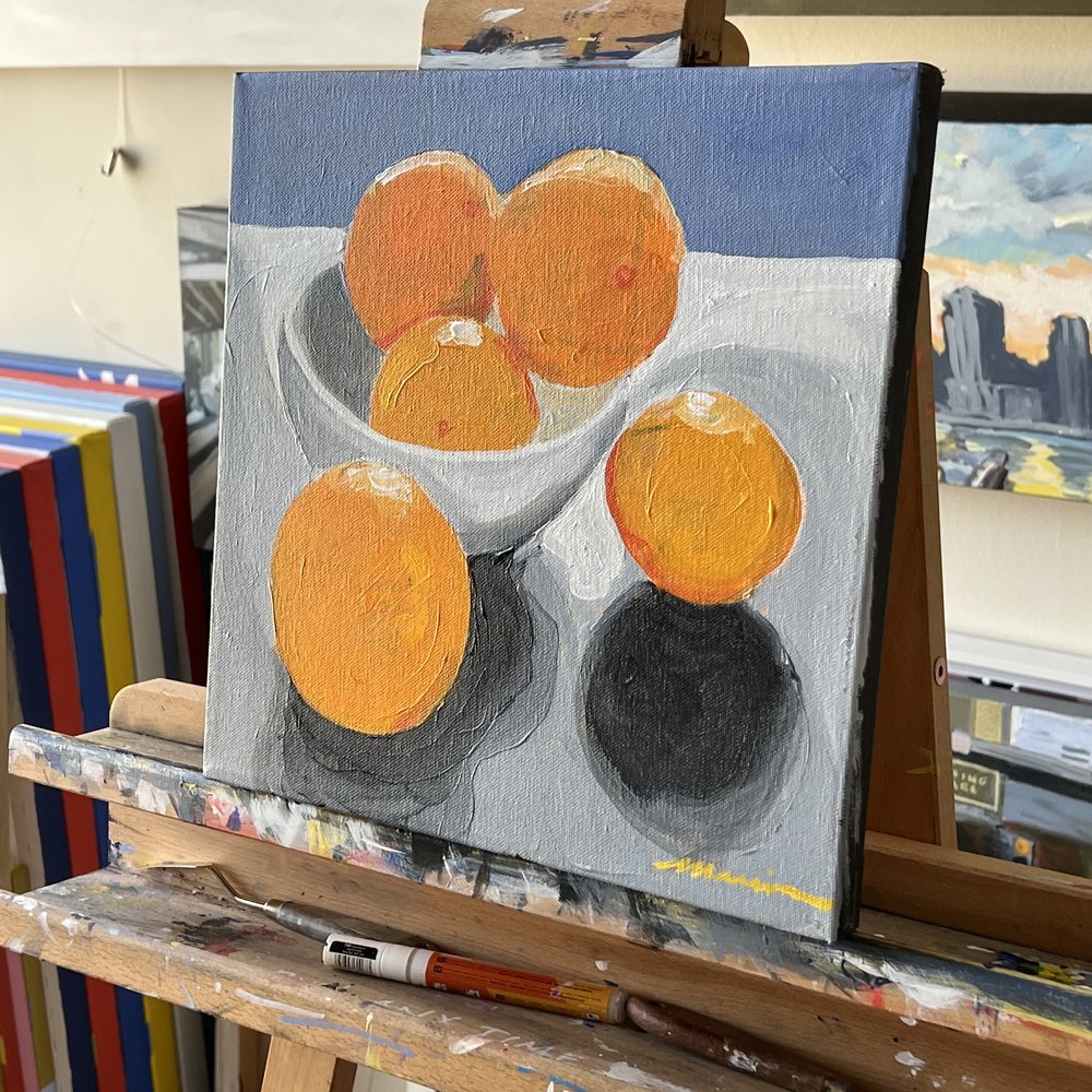 My Latest Fingerpainting. Orange Moon Flowers 12 x 12 Acrylic on  Canvas. : r/painting