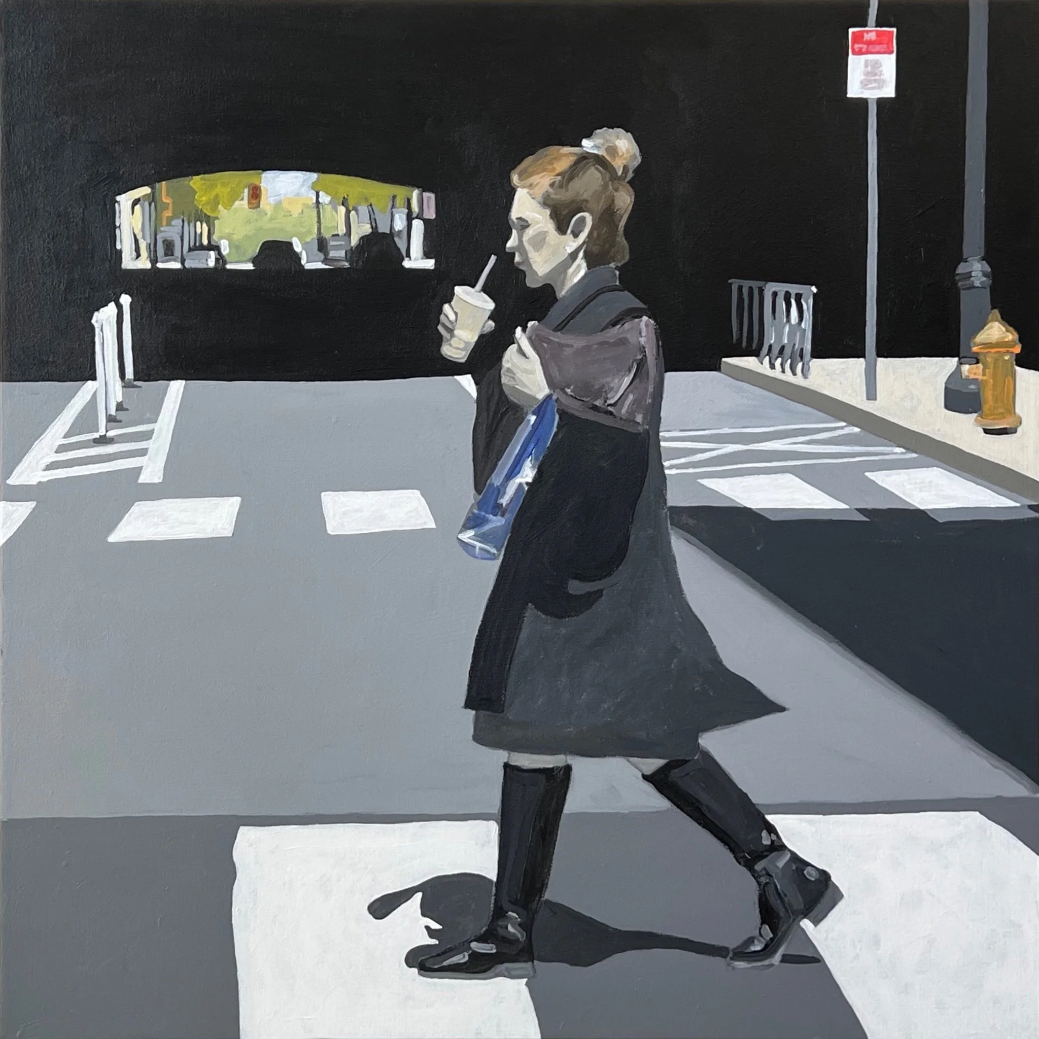 The Lady with the Latte, 30” x 30”, acrylic on canvas, 2024