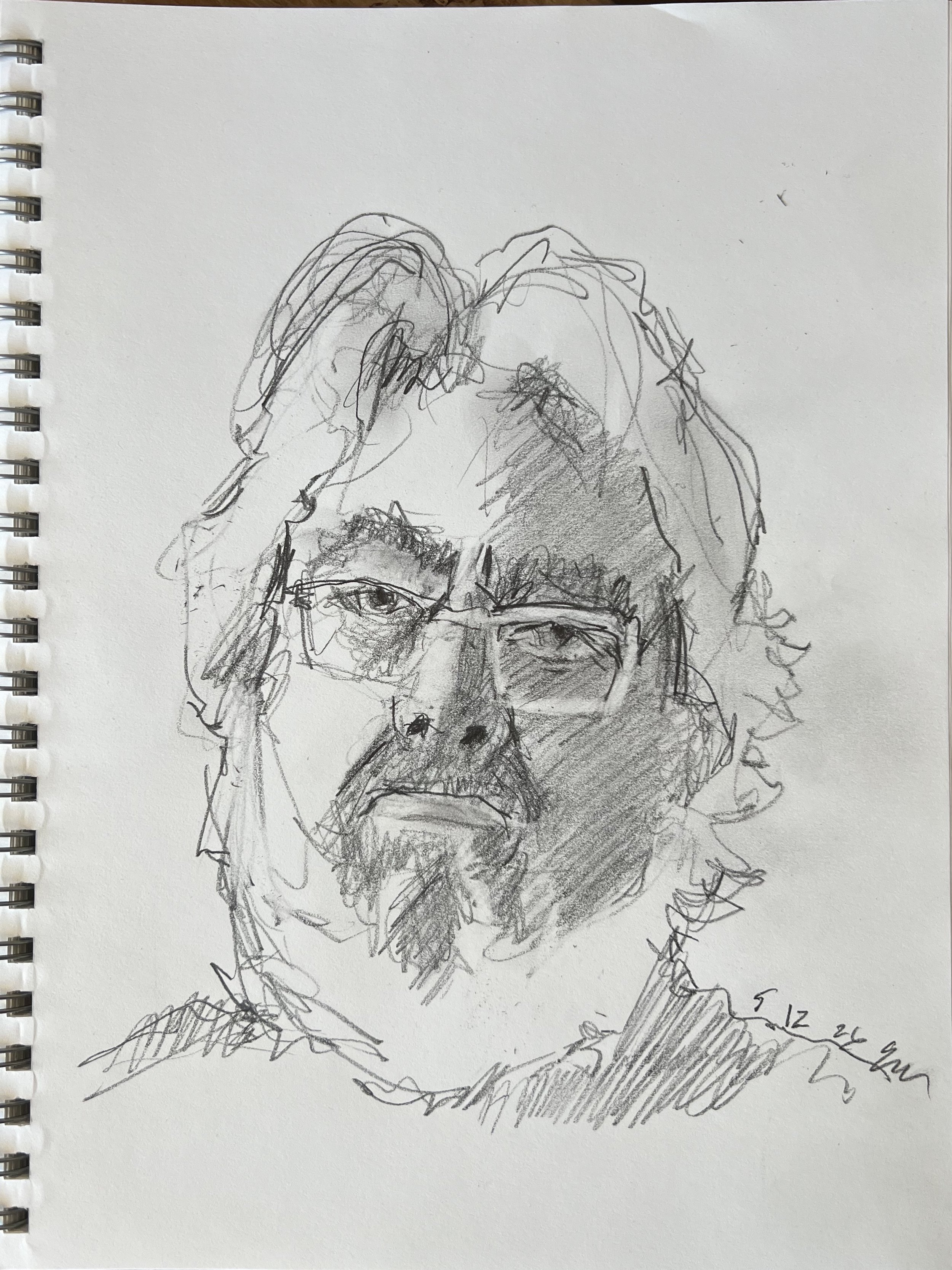 5-12-26 (self portrait), 12” x 9”, pencil on paper, 2026