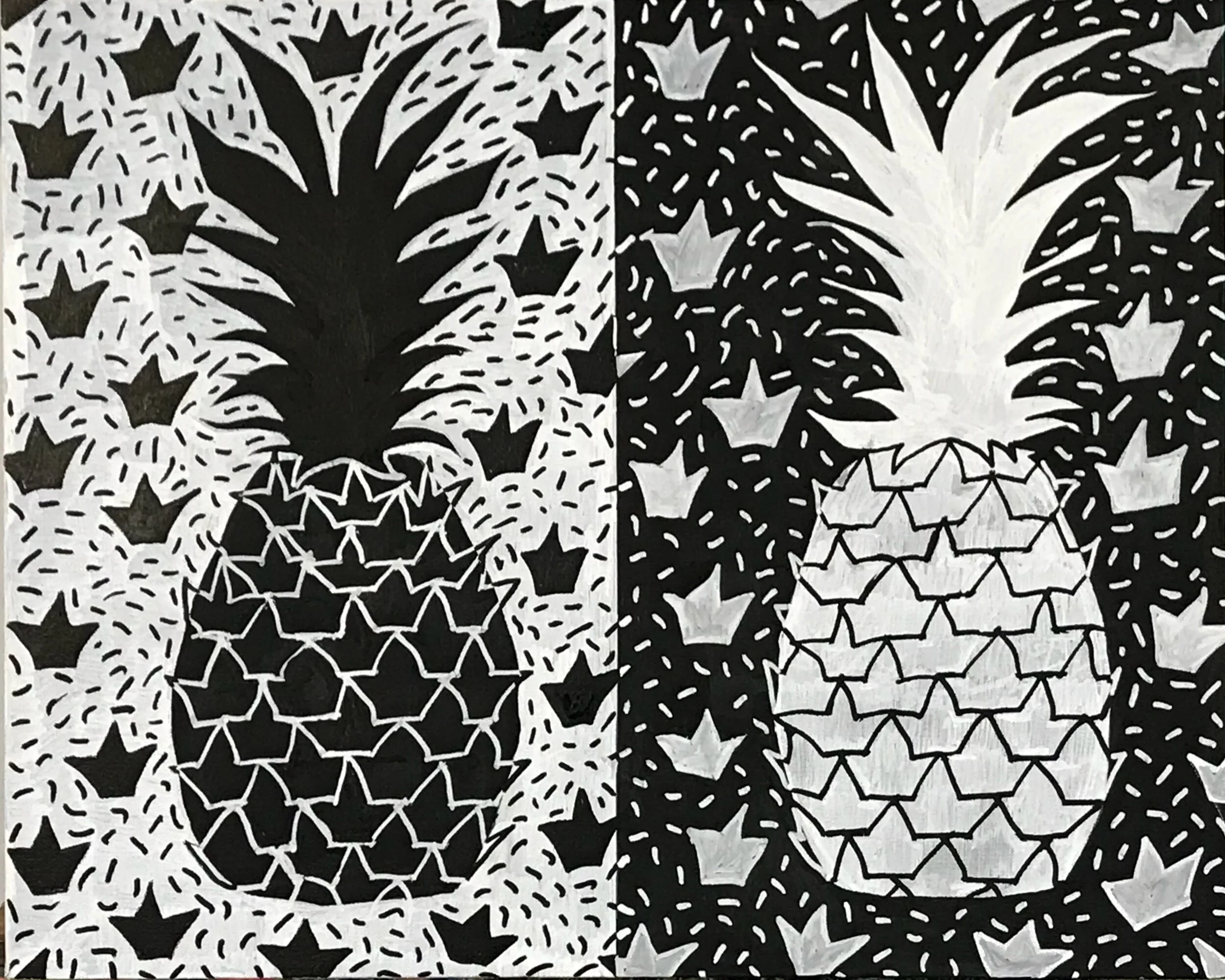 Double Pineapple 4 (pineapple crowns), 16" x 20", Acrylic on Canvas, 2021