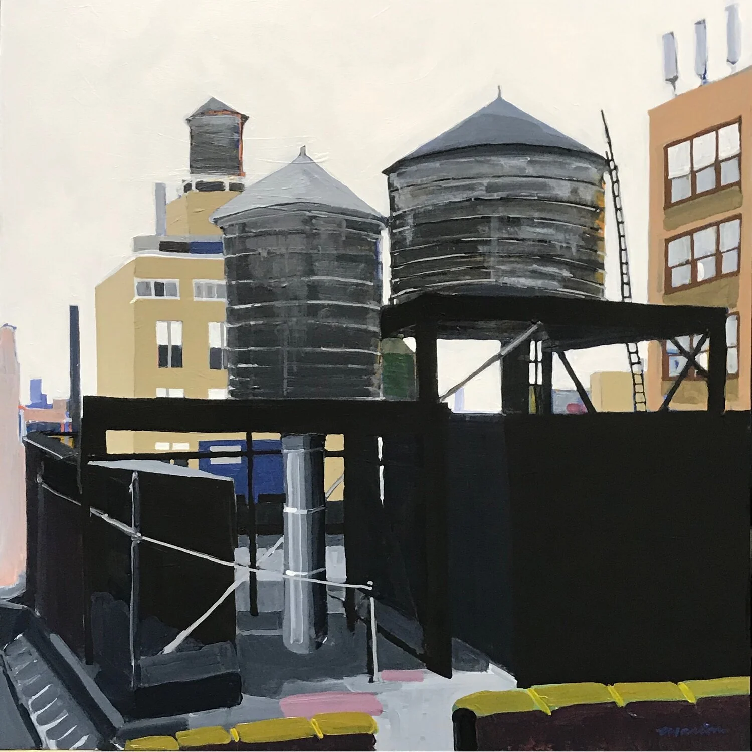 Water Towers, 30” x 30”, acrylic on canvas, 2019