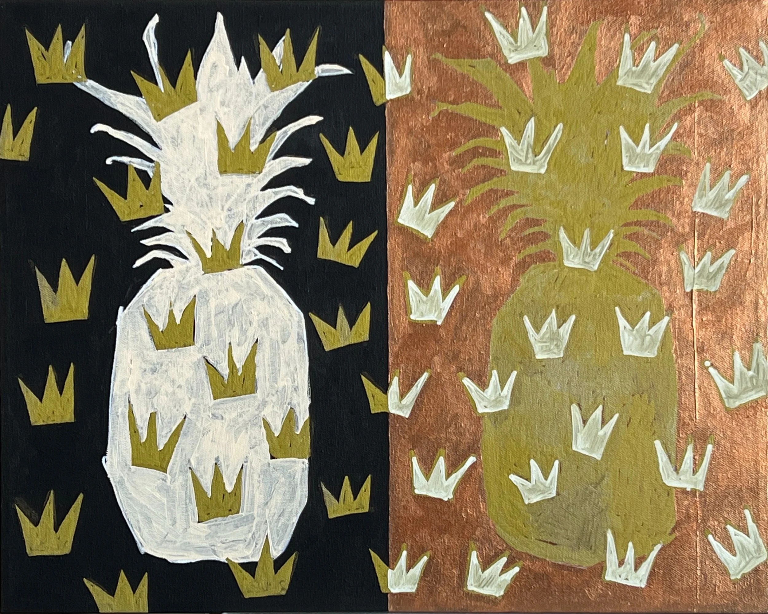 Double Pineapple 8 (big crowns), 16" x 20", Acrylic on Canvas, 2022