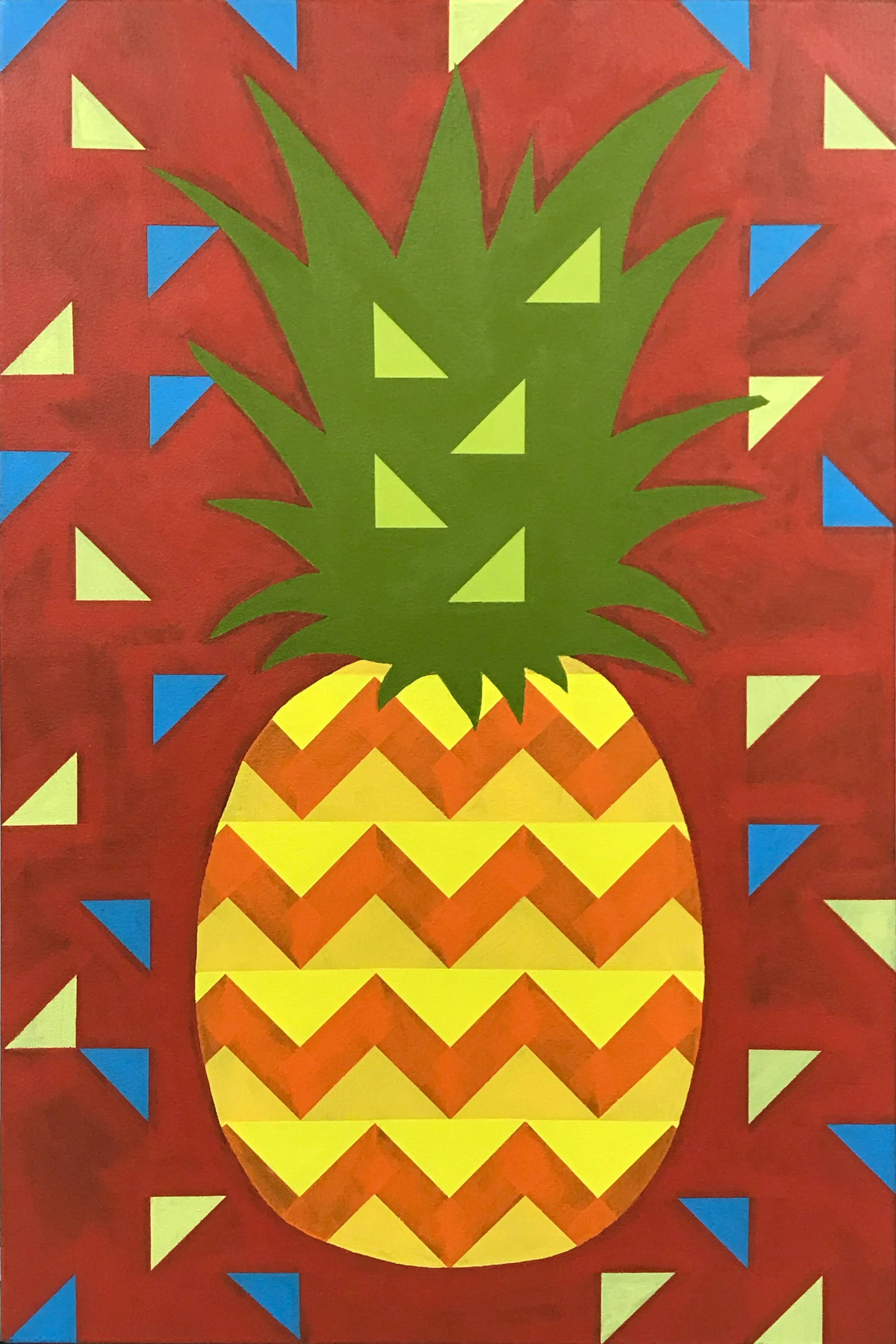 Pineapple Triangles 3 (pineapple / triangles), 36” x 24”, acrylic on canvas, 2021, Private Collection
