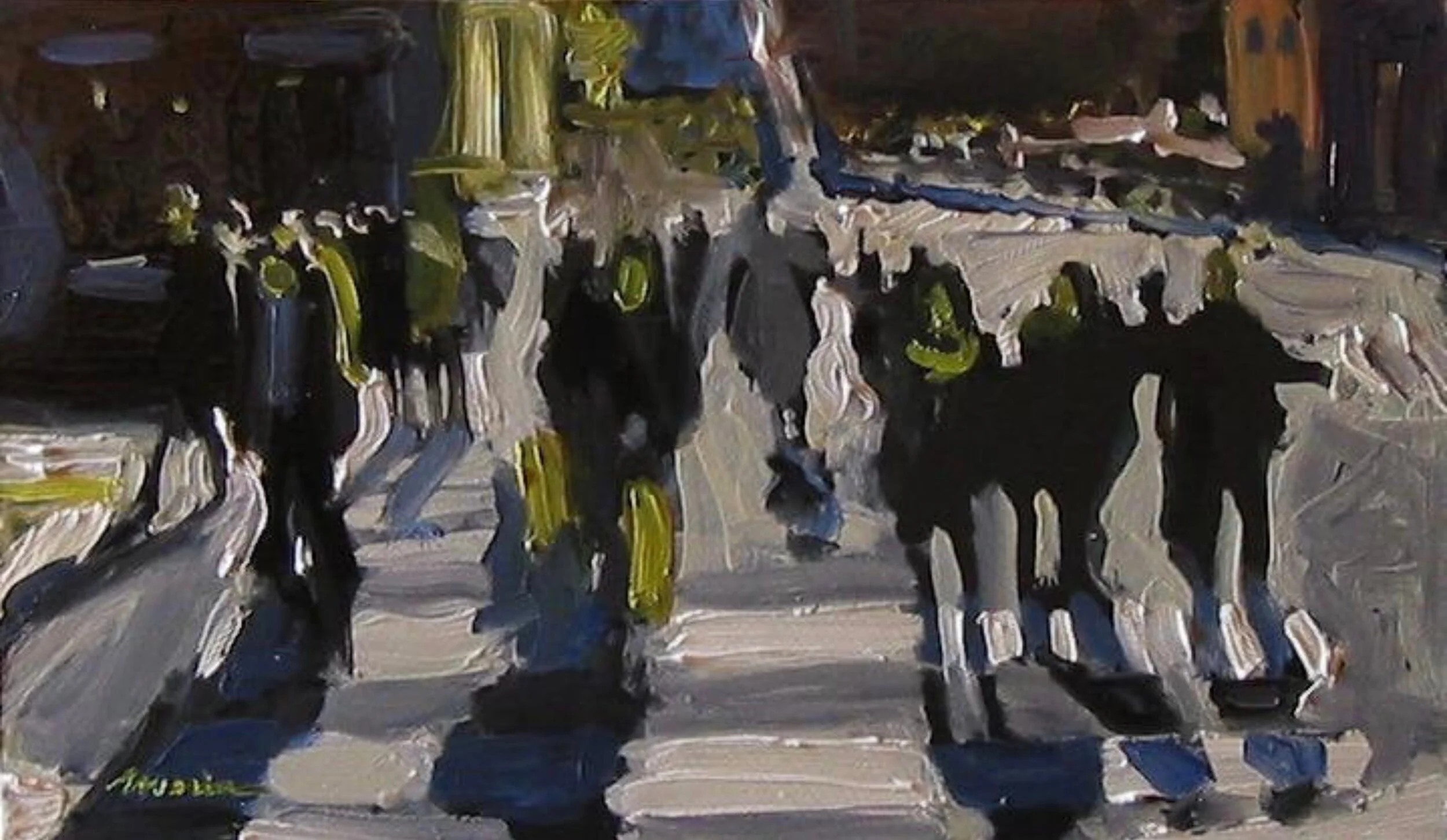 Street Crossing, 7” x 12”, oil on board, 2009