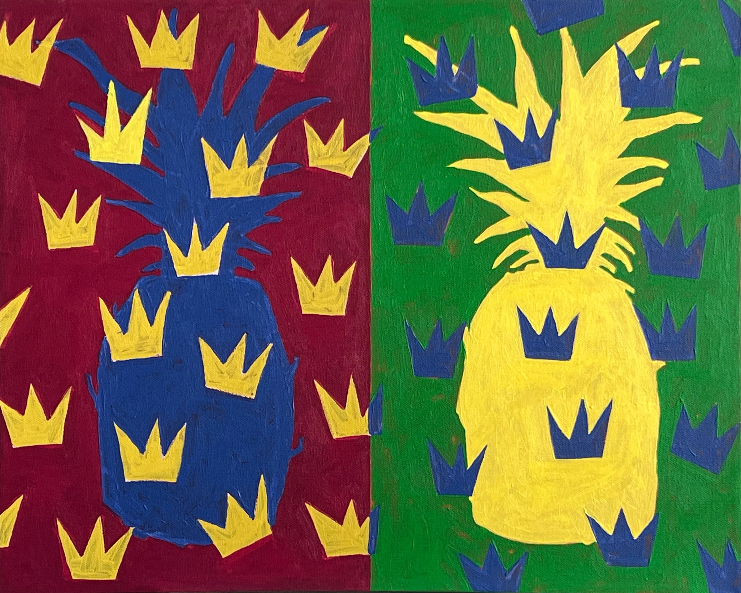 Double Pineapple 9 (big crowns), 16" x 20", Acrylic on Canvas, 2022