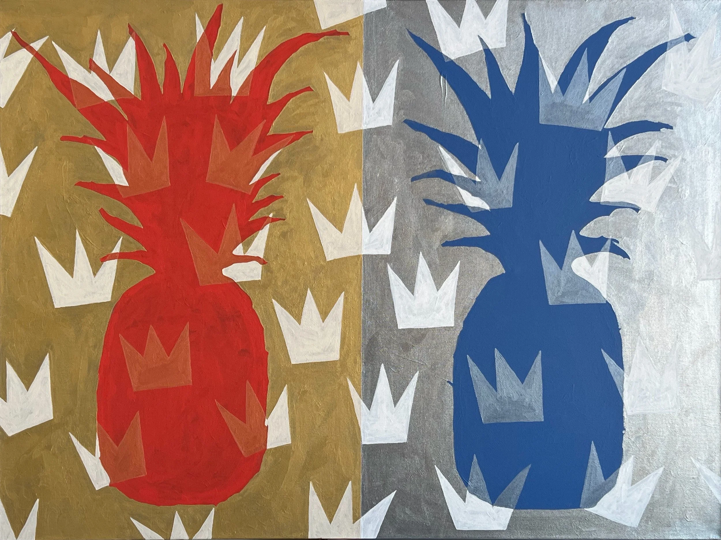 Double Pineapple 12 (gold & silver), 30” x 40", Acrylic on Canvas, 2022