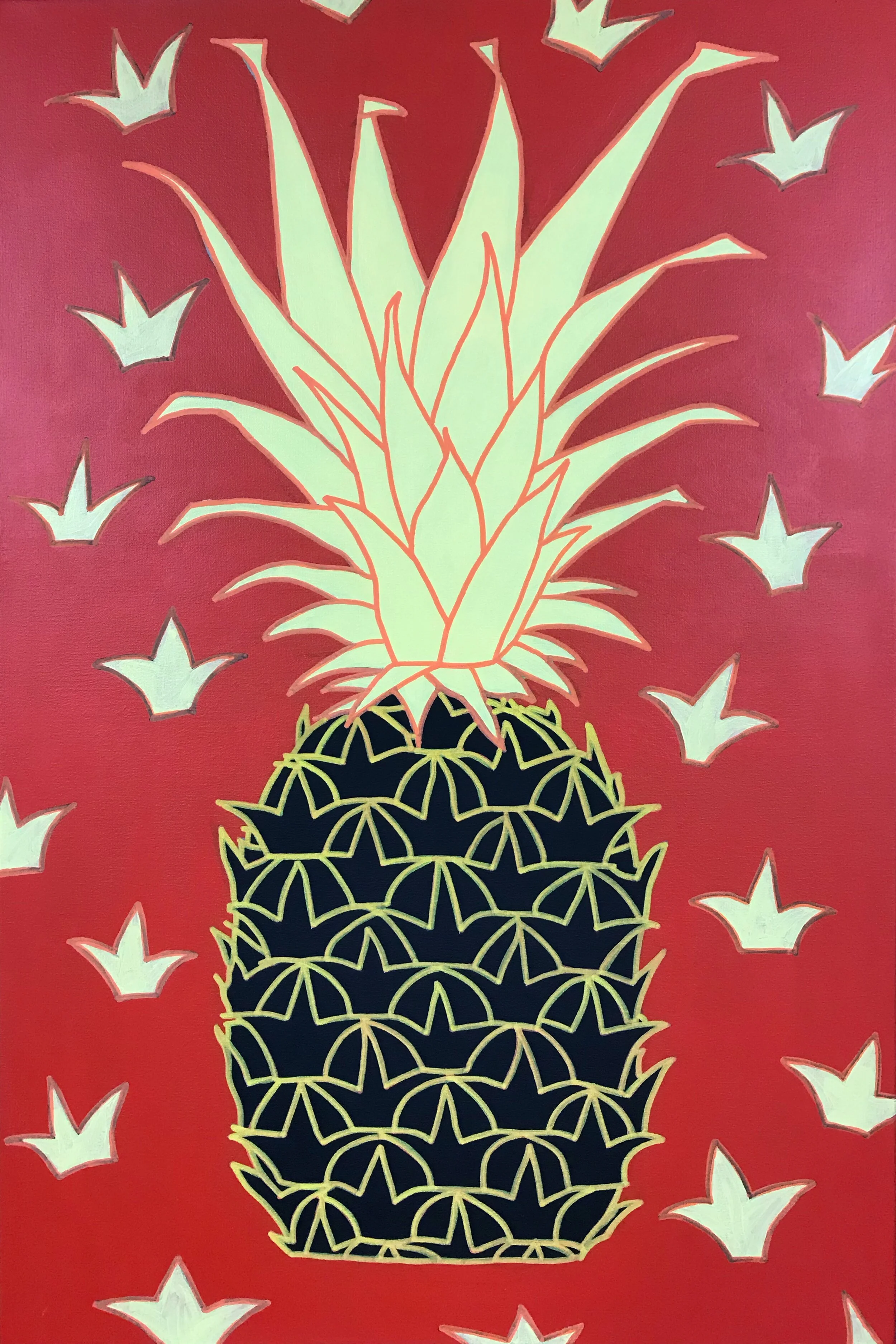 Hot Peppers (pineapple / crowns), 36” x 24”, acrylic on canvas, 2020