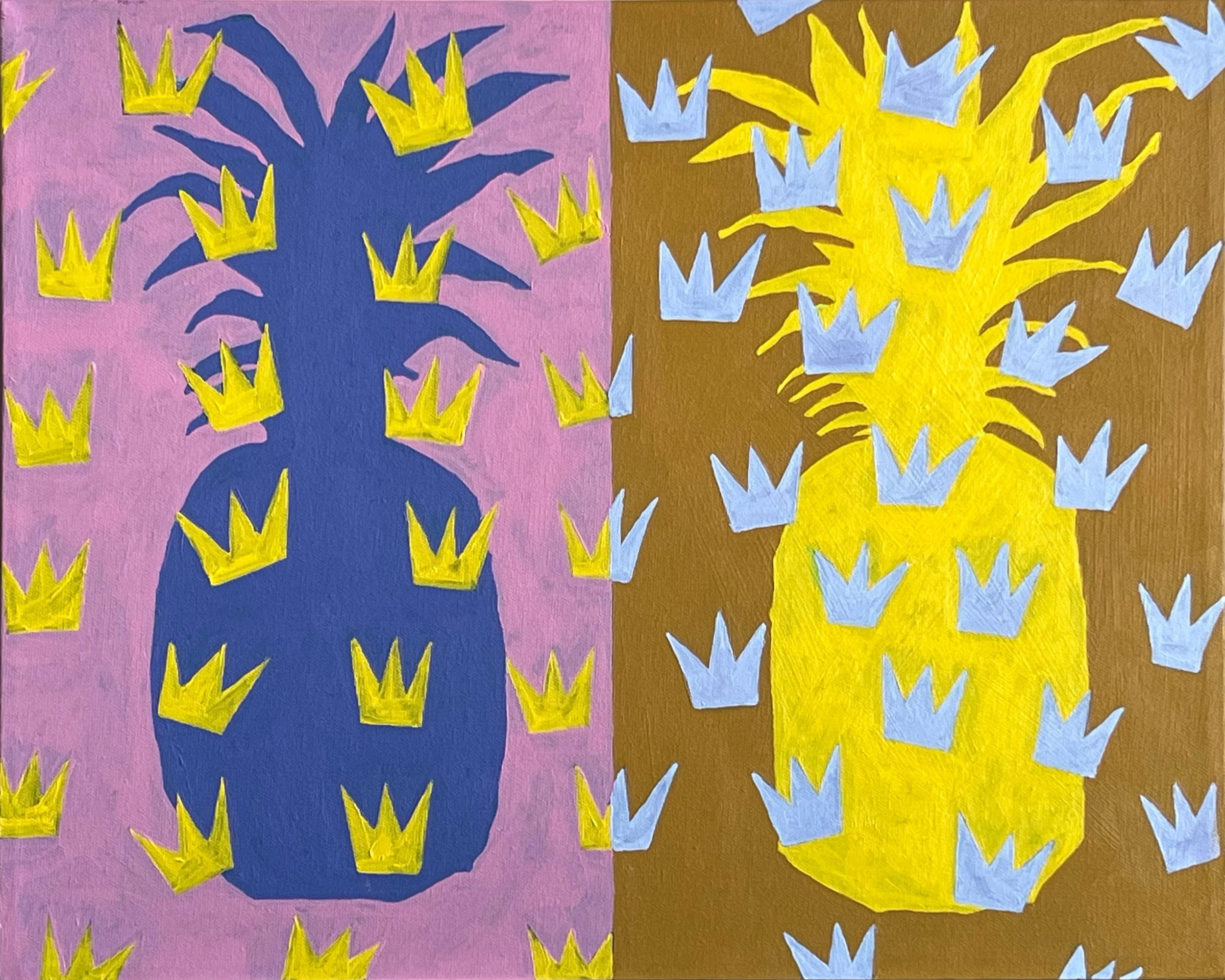 Double Pineapple 10 (big crowns), 16" x 20", Acrylic on Canvas, 2022
