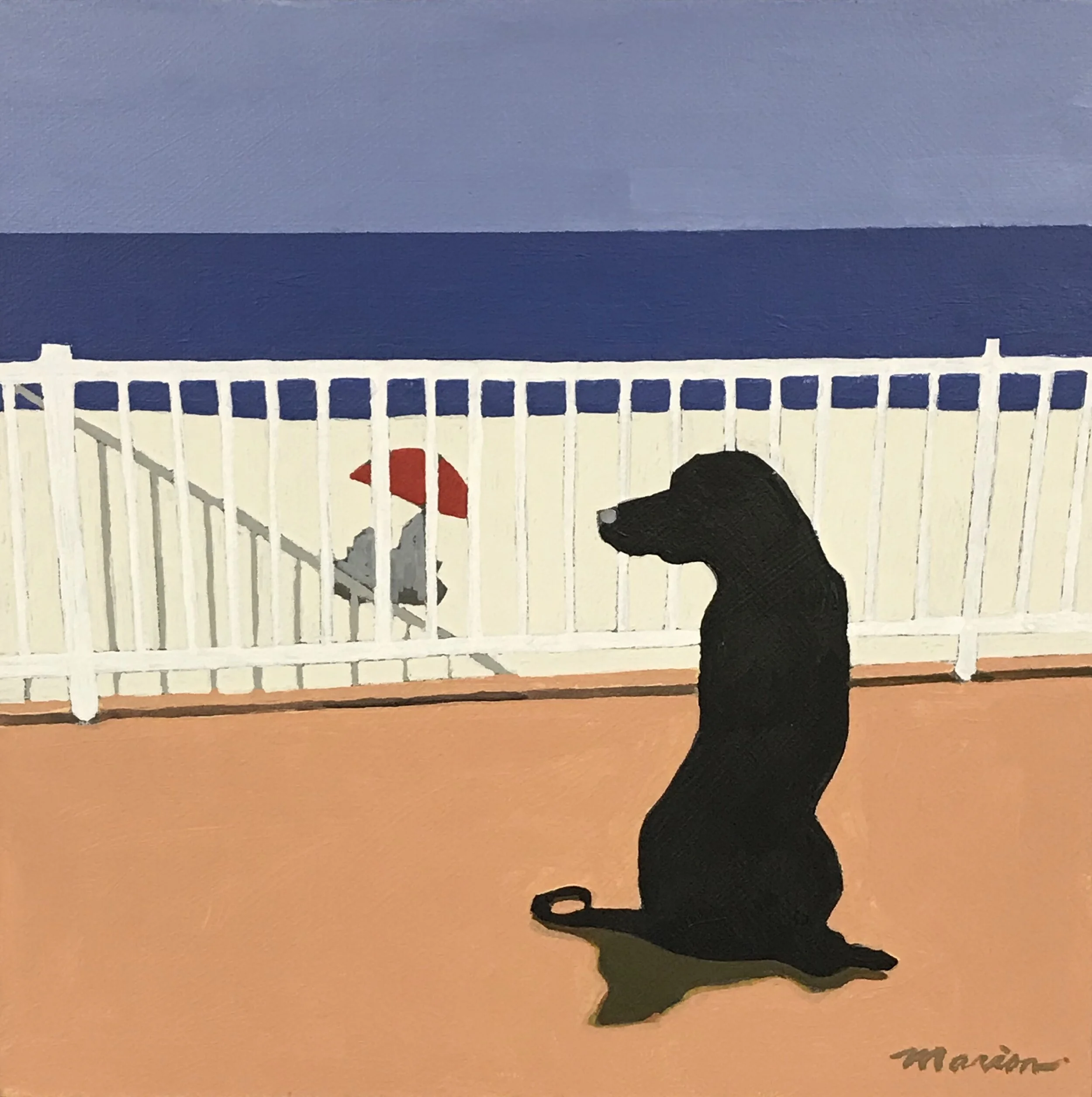 Black Lab at the Beach, 12” x 12”, acrylic on cradled wood panel, 2020