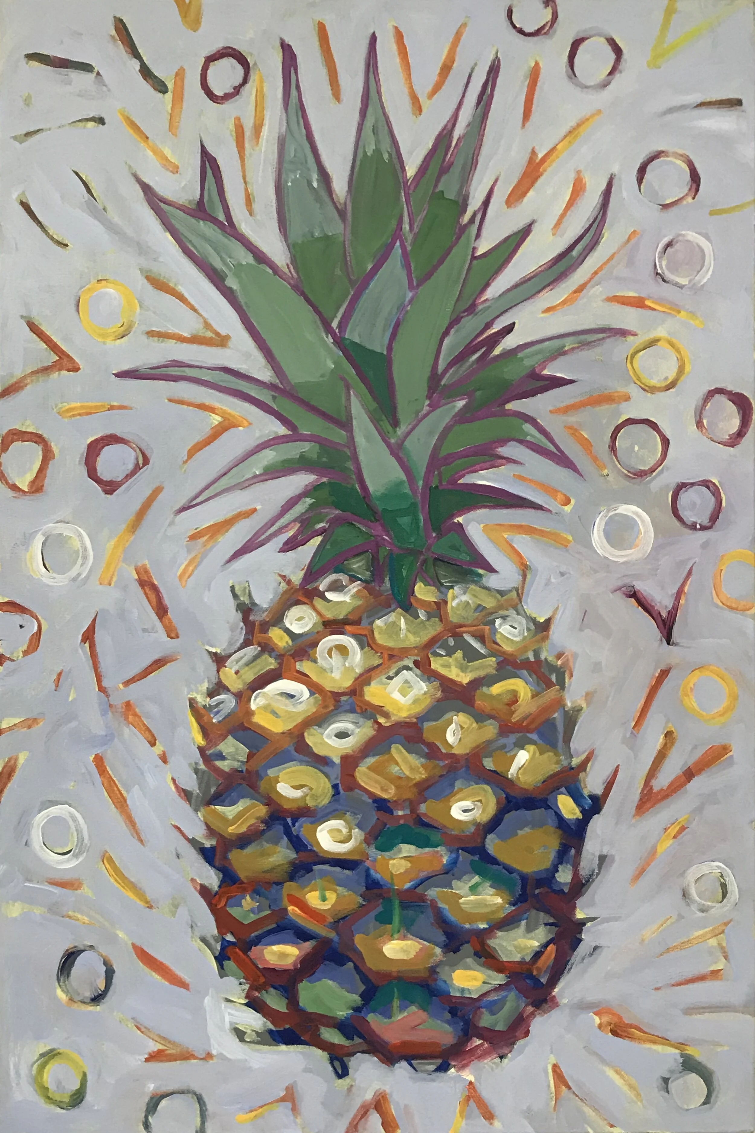 Primary Colors  (pineapple / crowns), 36” x 24”, acrylic on canvas, 2020