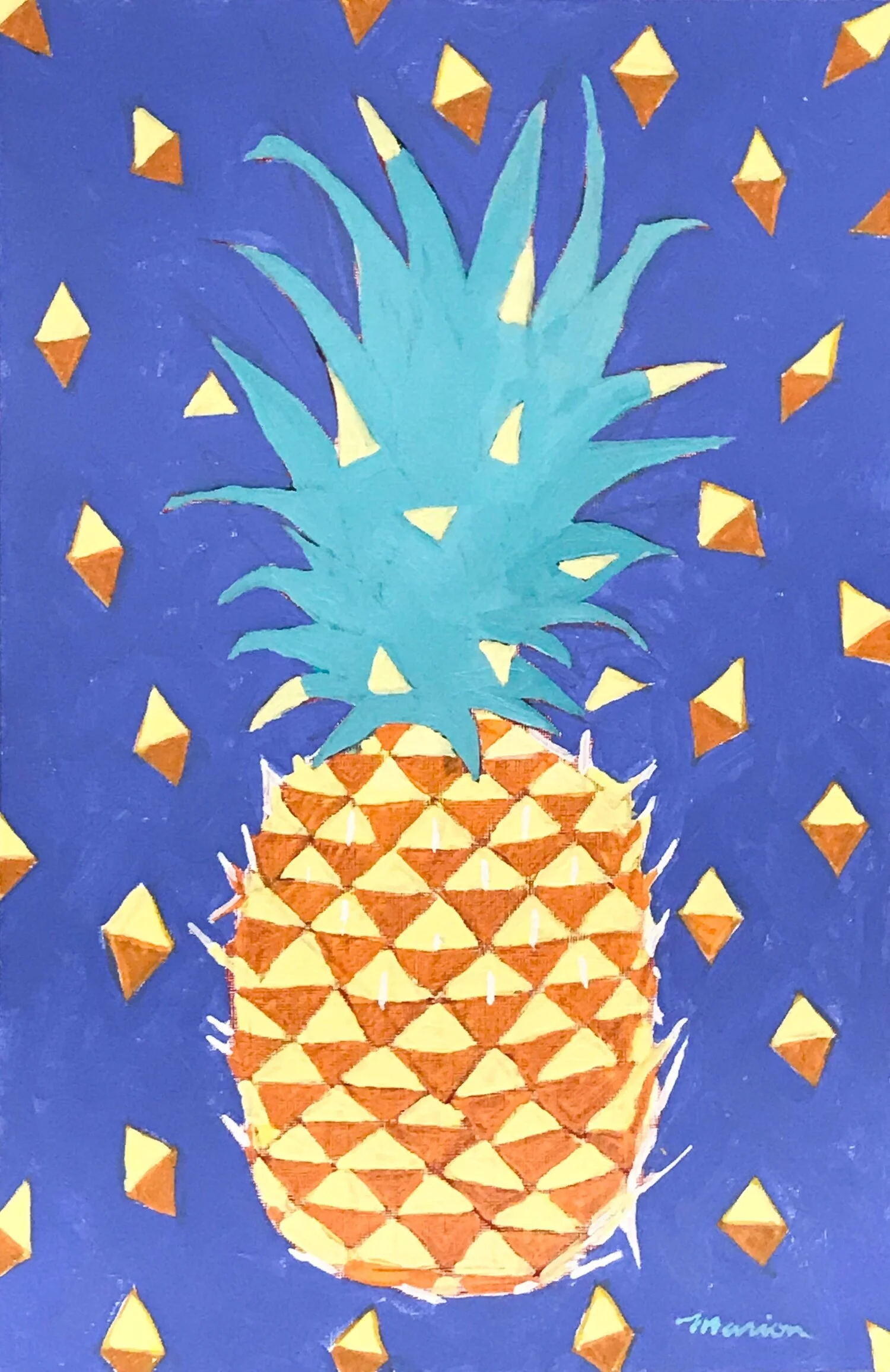 Happy Pineapple, 18” x 12”, acrylic on paper, 2020