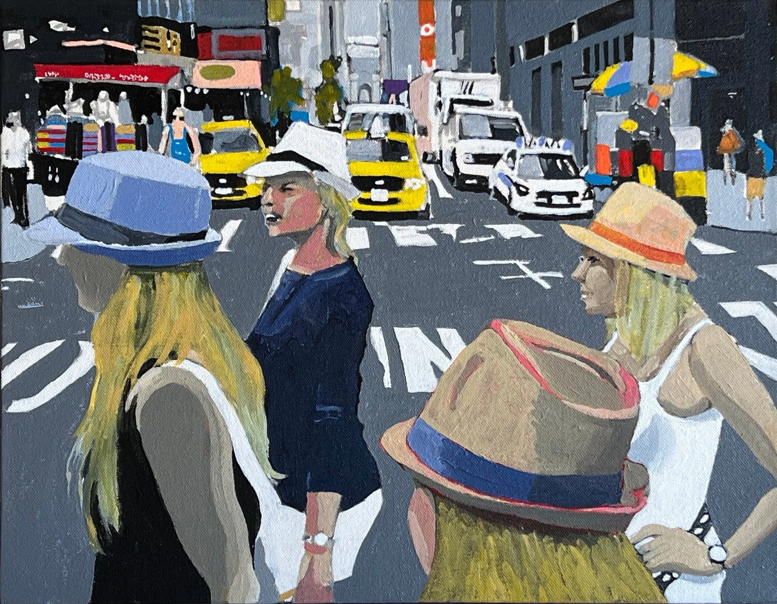 Four Fedoras, 14” x 18”, acrylic on canvas, 2023