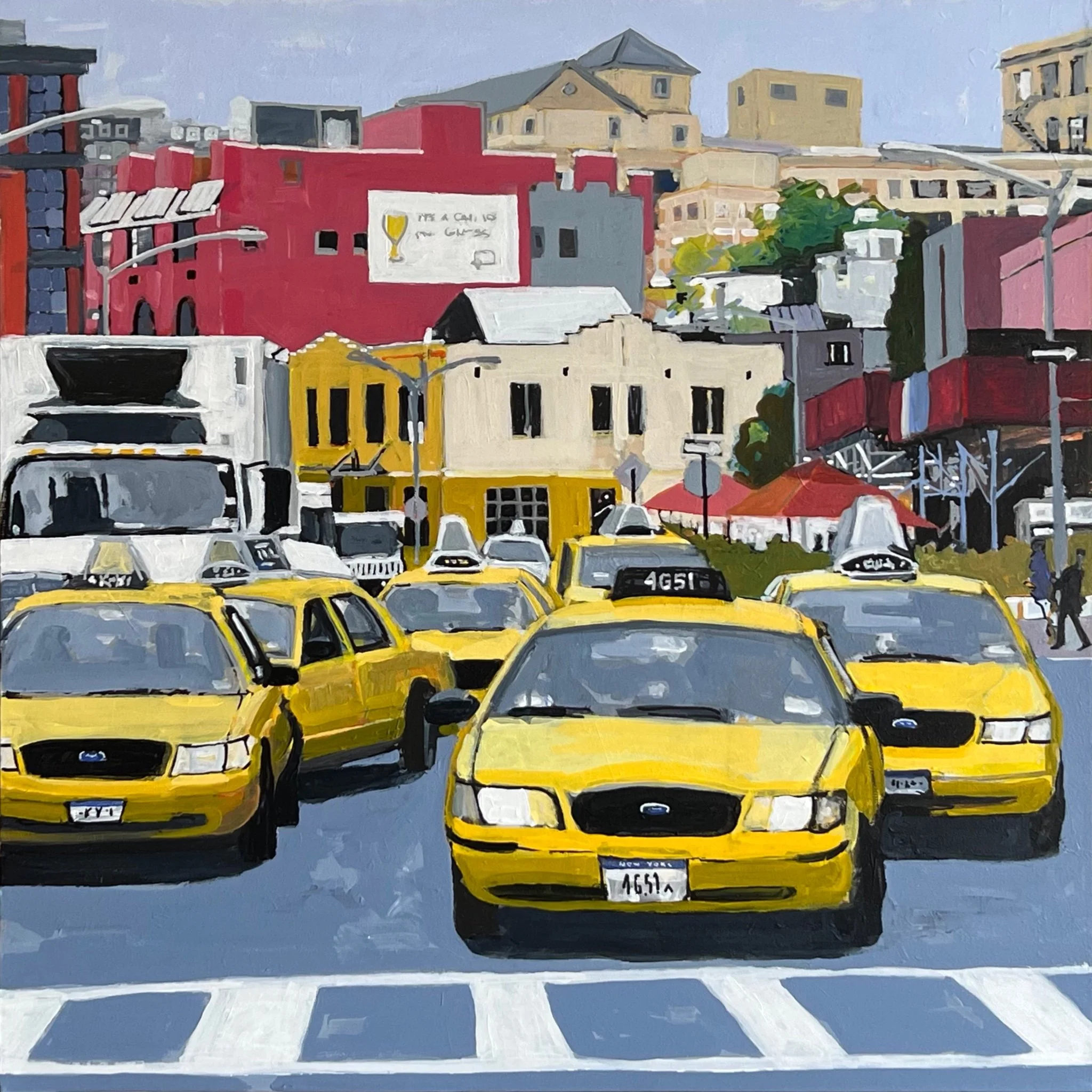 Taxis on Gansevoort, 30” x 30” acrylic on canvas, 2023