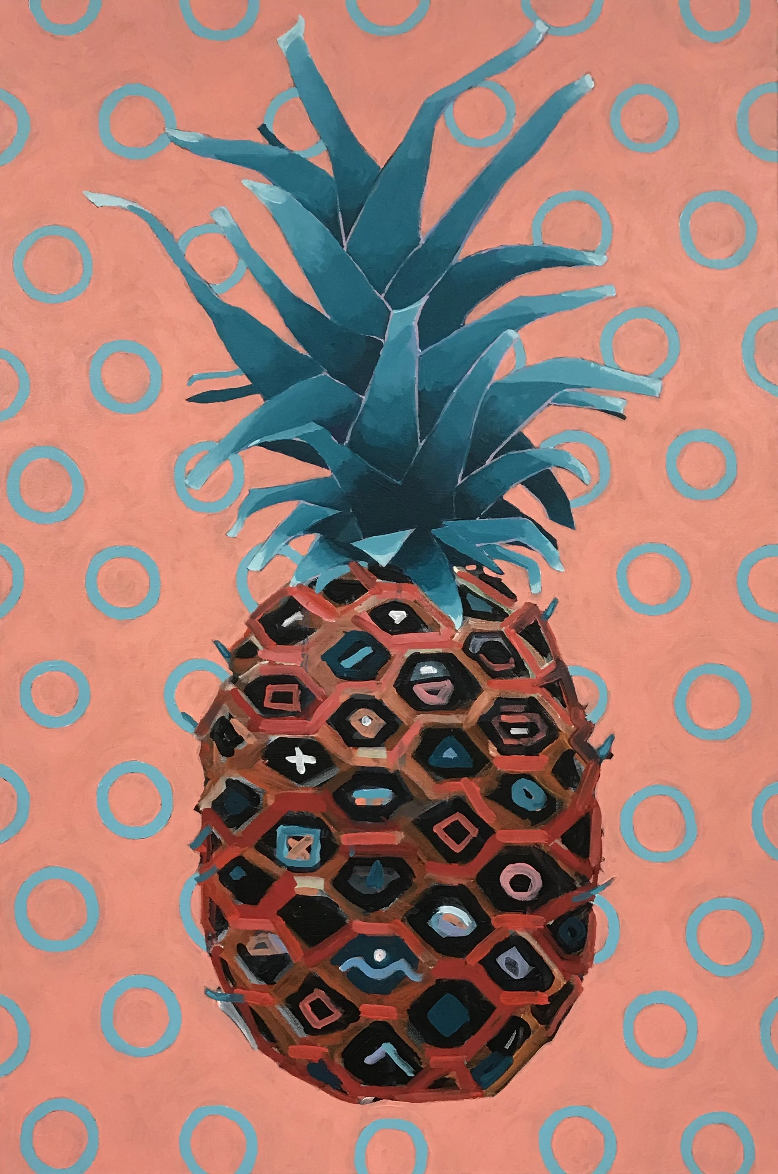 Hive (pineapple / crowns), 36” x 24”, acrylic on canvas, 2020