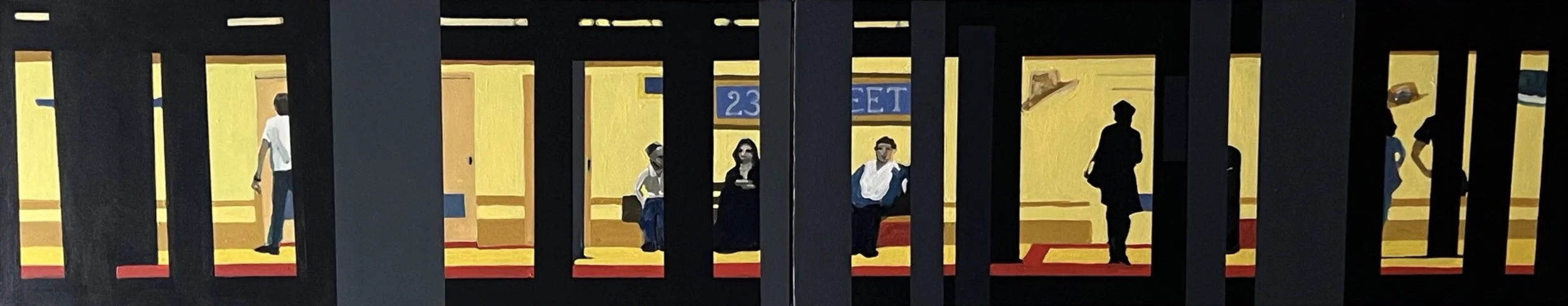 Subway Platform, 12” x 60” (on 2 canvasses), acrylic on canvas, 2024
