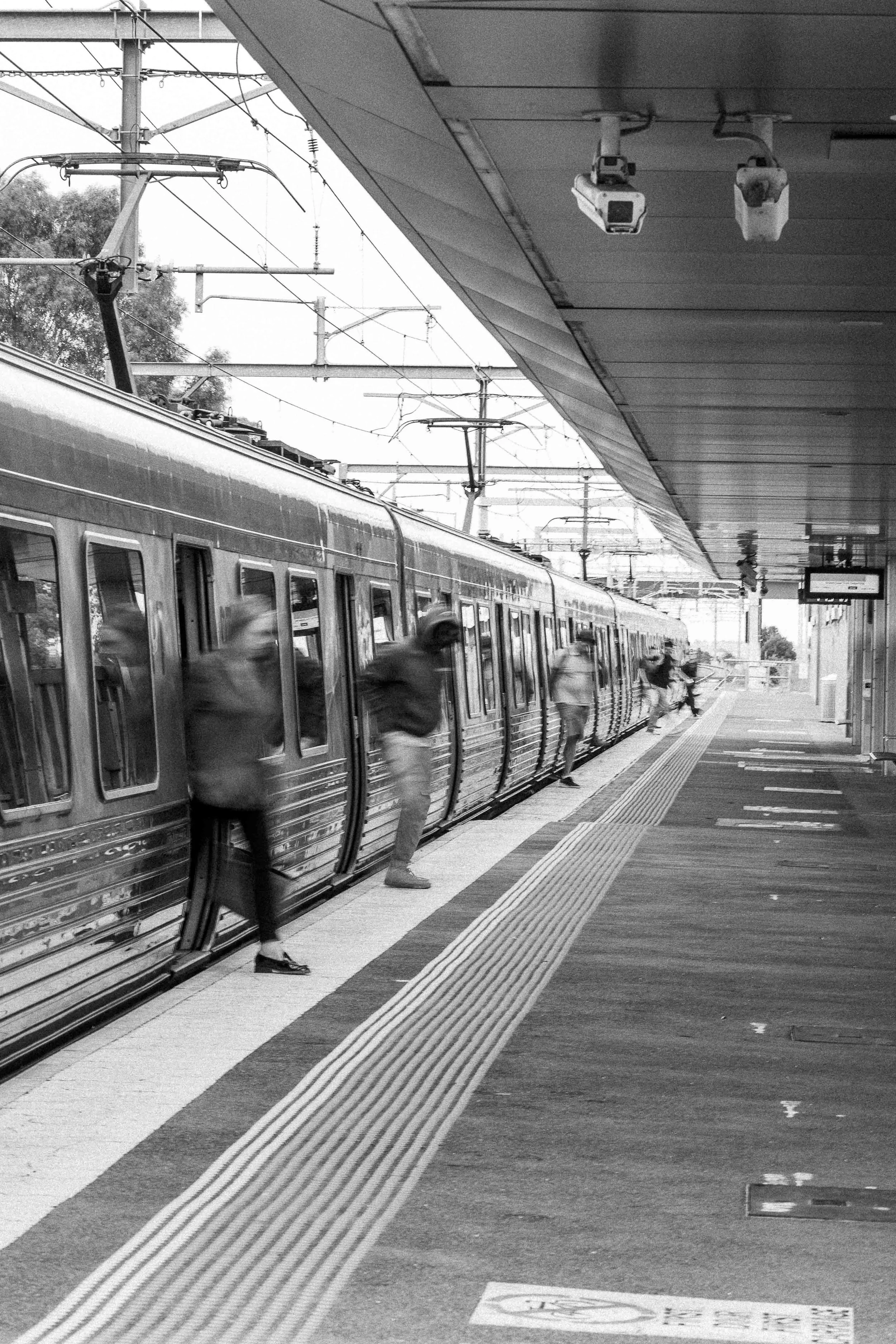 Passengers disembarking from a Sunbury Line comeng suburban train Diggers Rest Scott Gould Railway A Life fine art photography train photography