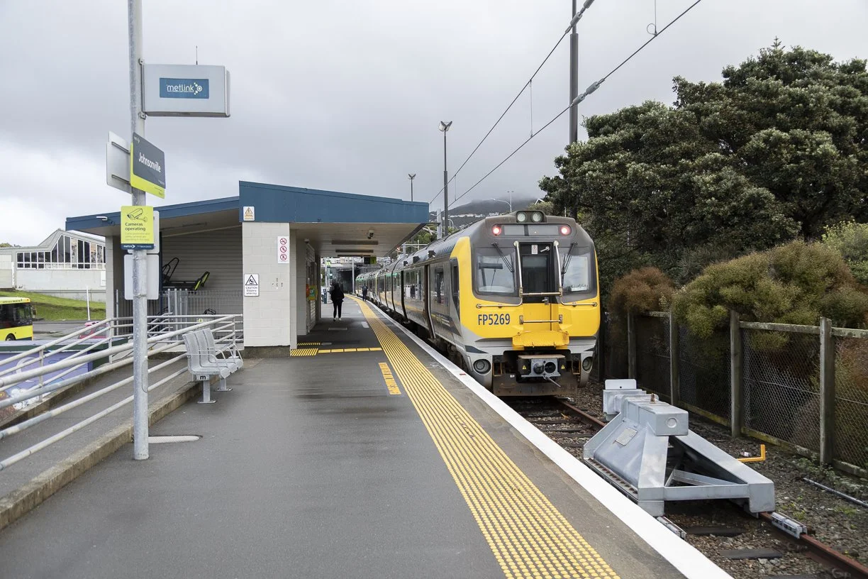 A Wellington suburban train sits at Johnsonville station, shortly before departing back into the city. Taken by Scott Gould A Railway Life fine art photography