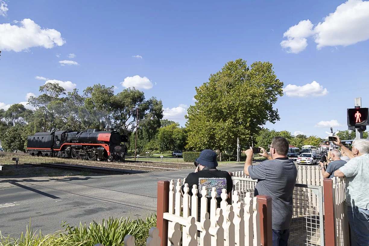 Photographers taking photos of The Picnic Train's R 766 locomotive at Junee NSW Scott Gould A Railway Life