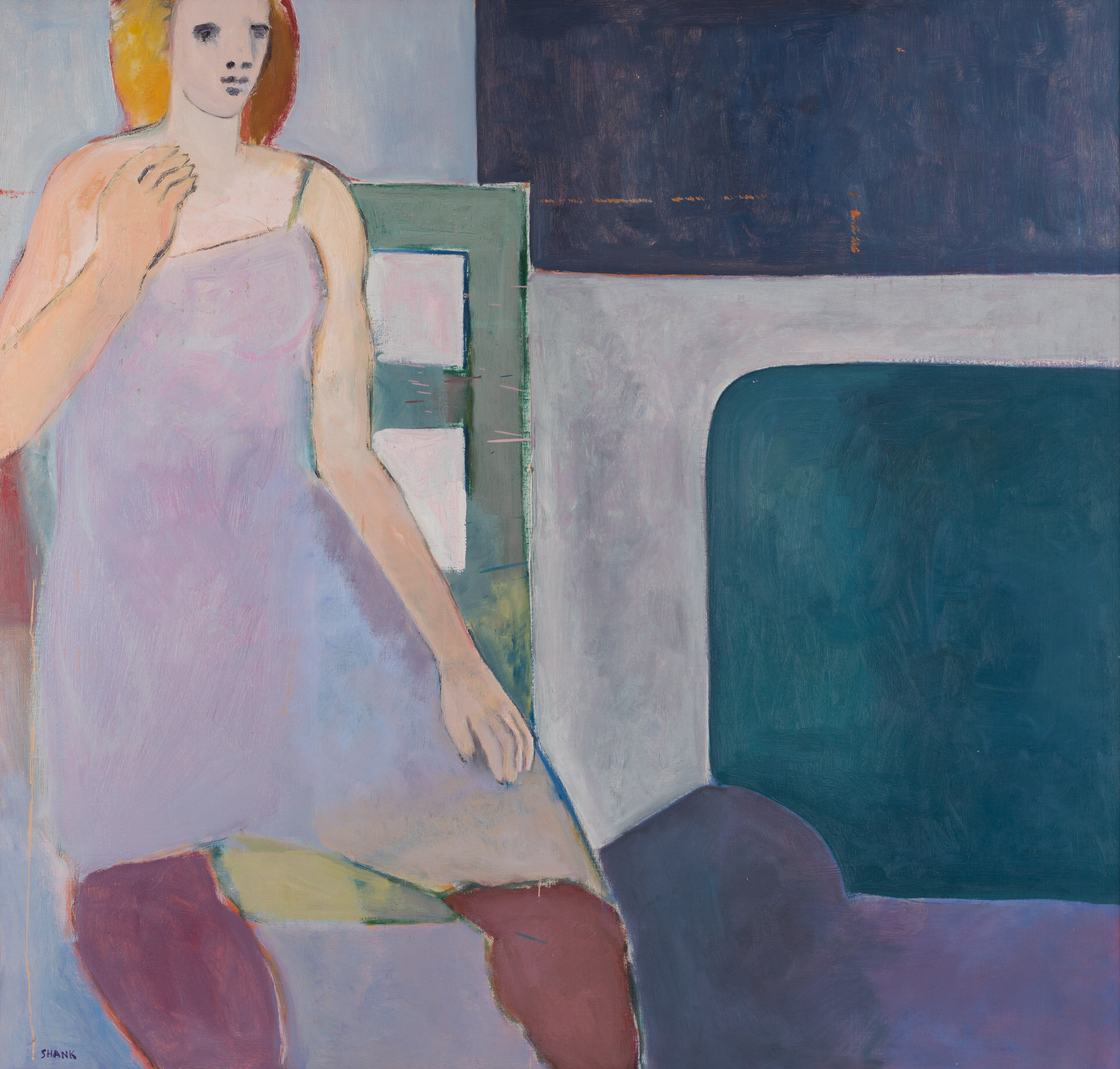Woman on Green Chair, 1972
Oil on linen canvas
48” x 49.75” Framed
Private Collection