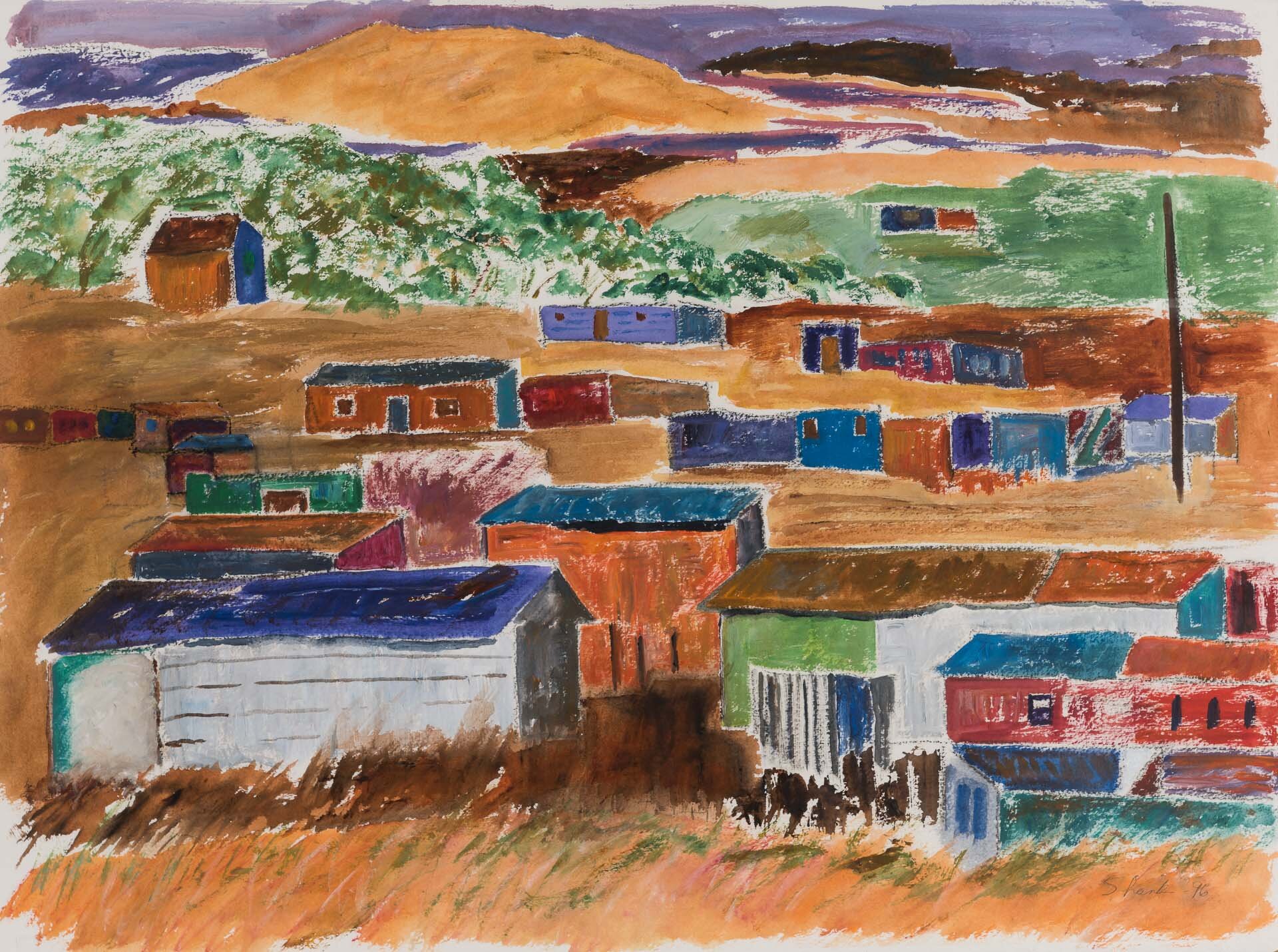 Prairie Buildings, 2004
Acrylic on Watercolor paper
29.5” x 36.5” Framed under glass
Private Collection
