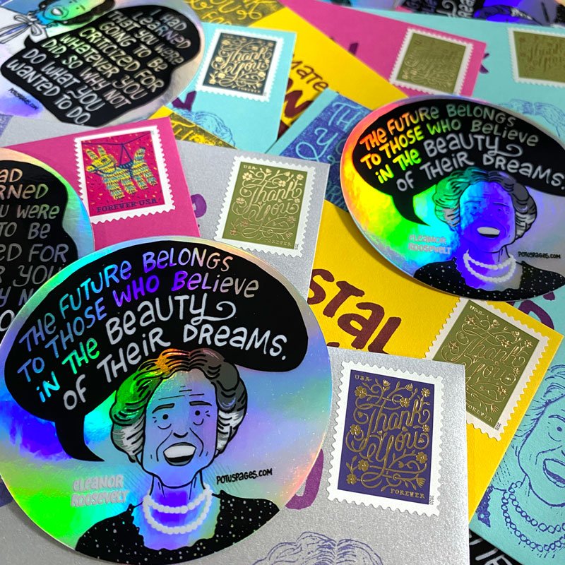 pile-of-mail_Eleanor-and-Rosalynn-holographic-stickers.jpg