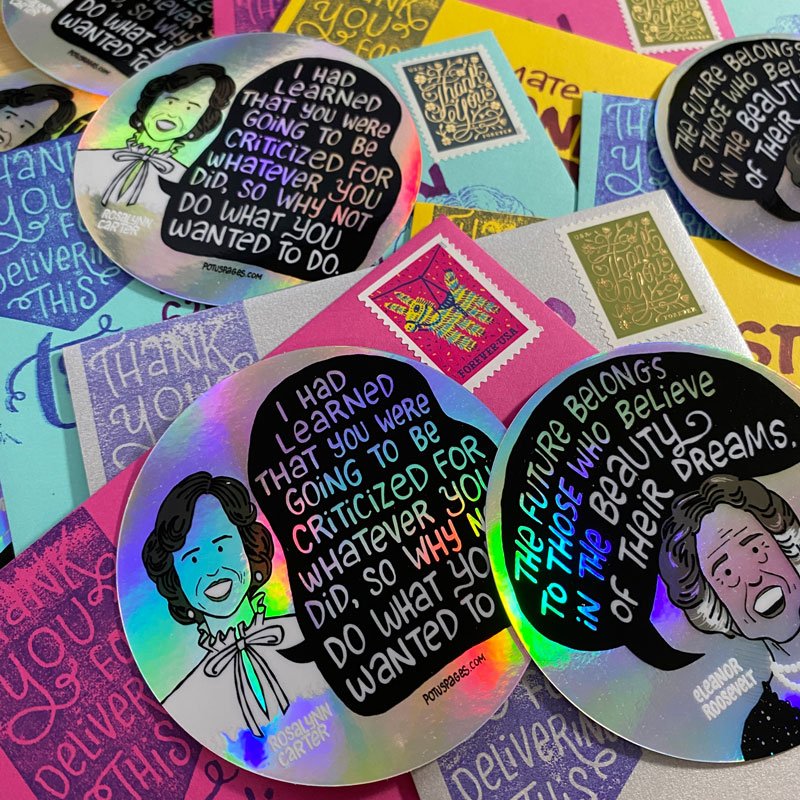 pile-of-mail_Eleanor-and-Rosalynn-holographic-stickers2.jpg