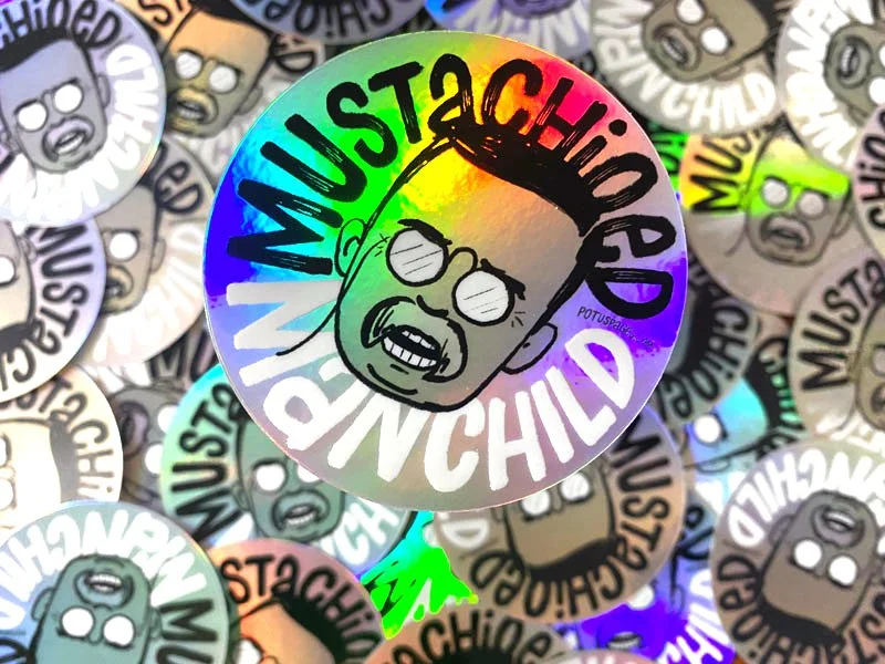 Mustachioed Manchild Theodore Roosevelt holographic sticker