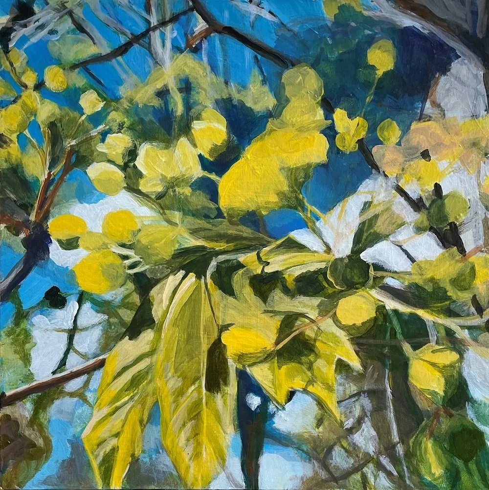 Painting of unfurling leaves in spring