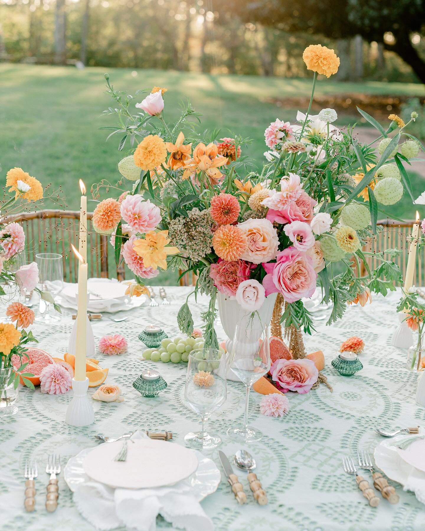Want to make a big impact with your design?

Opt for a specialty linen (or napkin) and/or upgrade your chairs! Both of these help elevate your design- you can then opt for just a simple place setting for your guests. 

Of course, florals also make a 