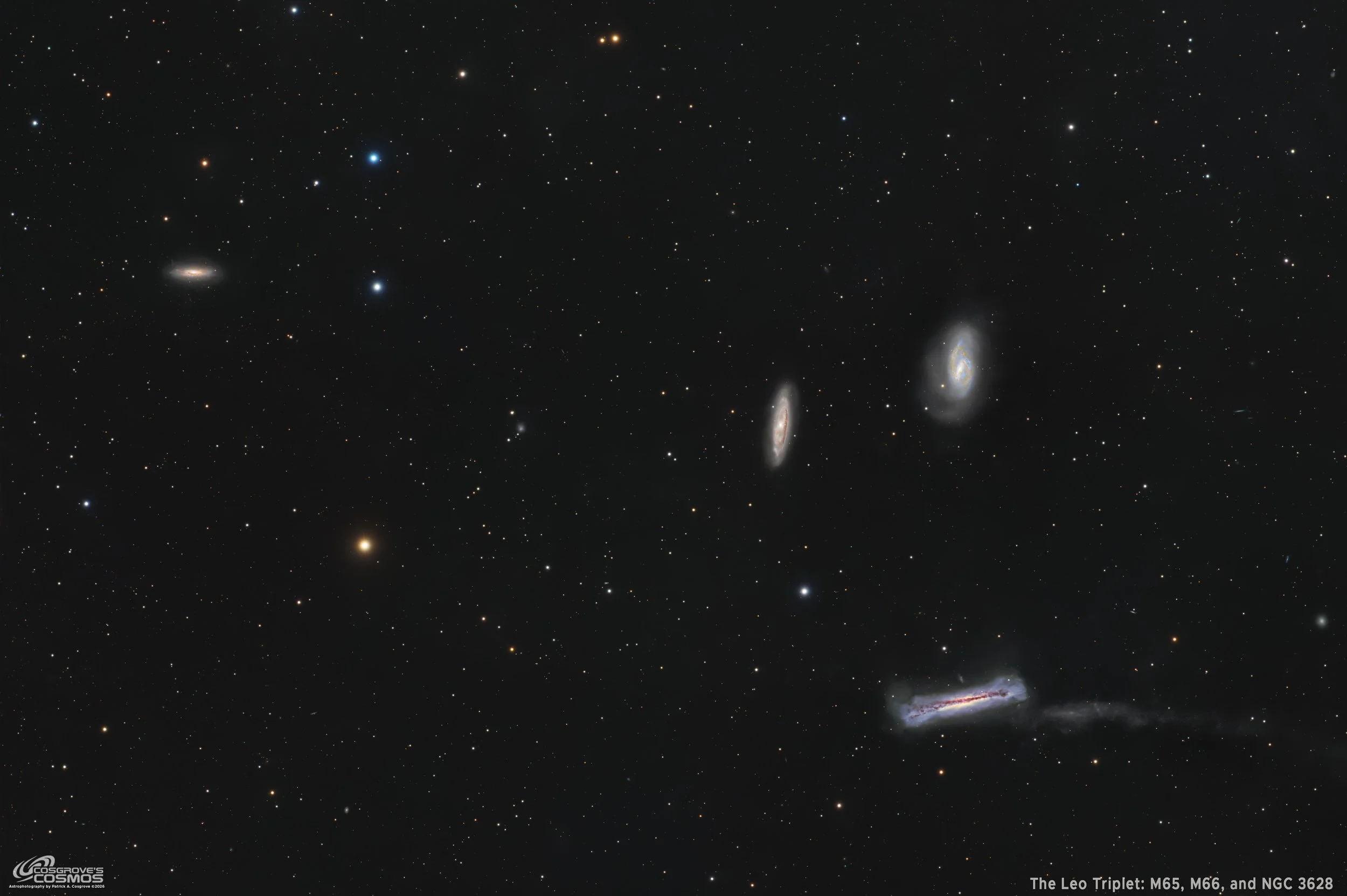 The Leo Triplet: M65, M66, and NGC 3628 - 12.6 hours of LRGB - First Light for the New Camera on the Platform!