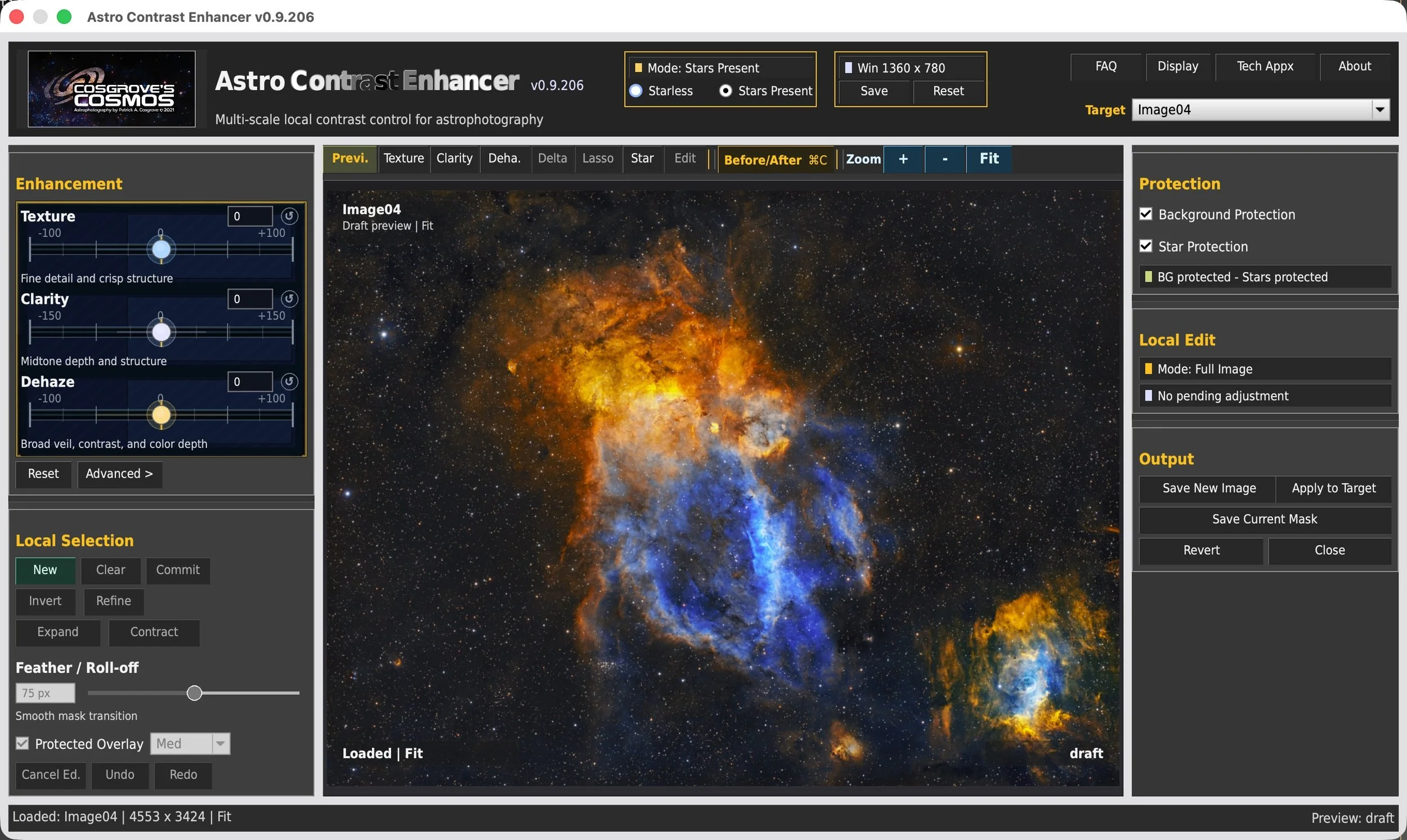 Astro Contrast Enhancer interface screenshot in PixInsight