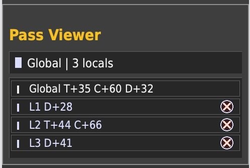 ACE pass viewer showing global and local passes with remove controls