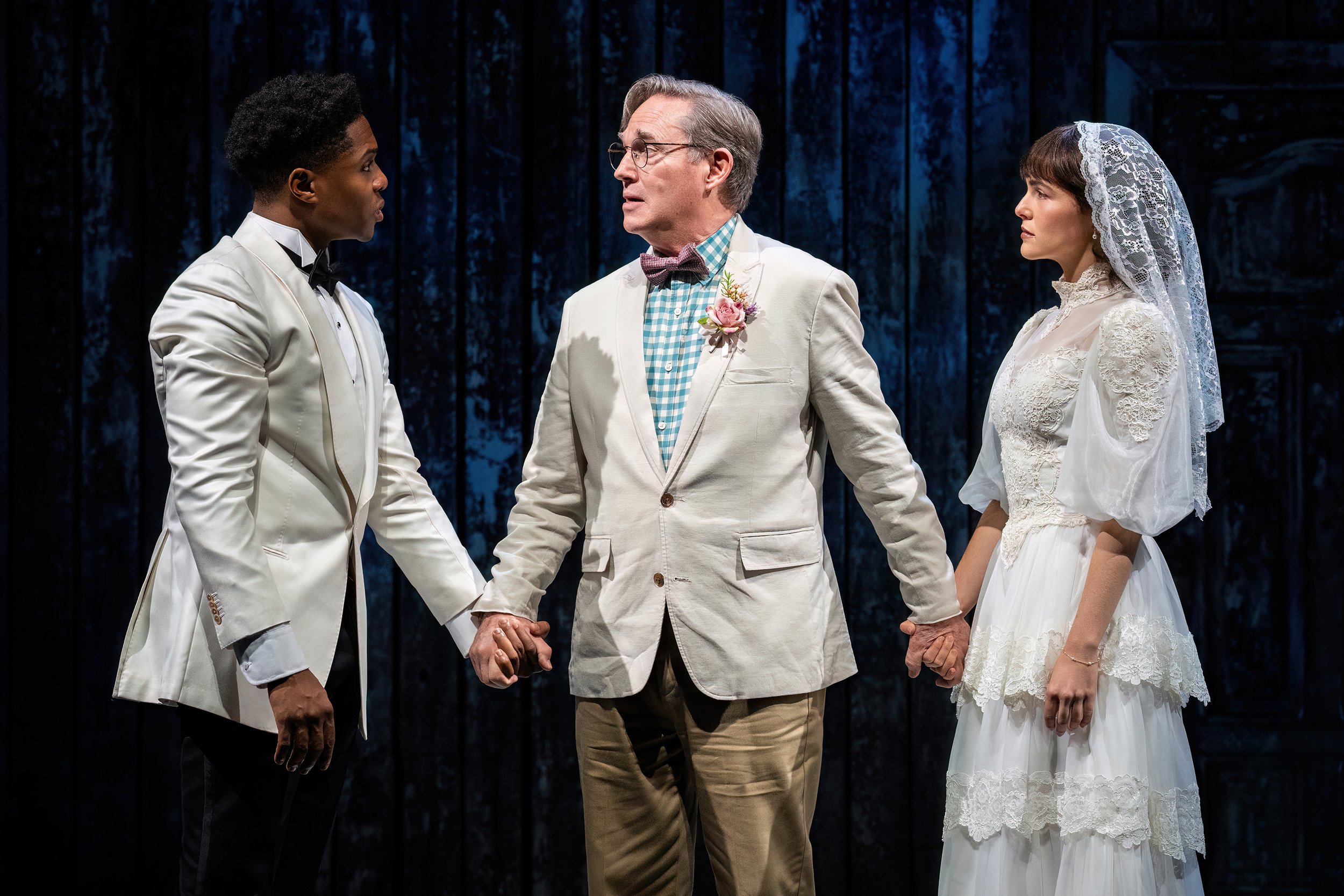 From left, Ephraim Sykes, Richard Thomas, and Zoey Deutch in "Our Town" by Thornton Wilder. Directed on Broadway by Kenny Leon at the Ethel Barrymore Theatre.