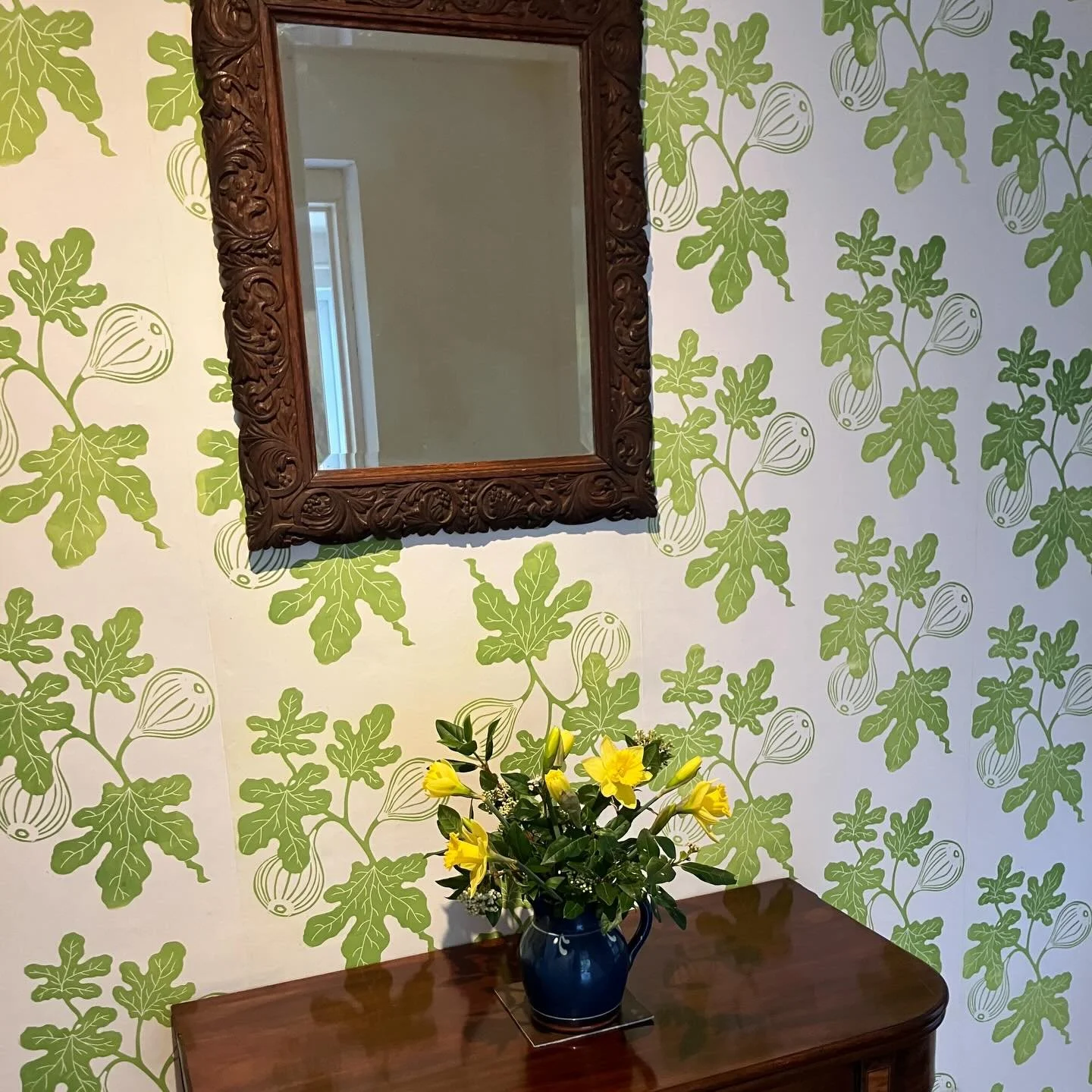 Jill recently printed her own wallpaper at the studio making use of our large printing press and dry rack. Jill first attended a block printing workshop to figure out her design and then came back during an open access session to print the wallpaper.