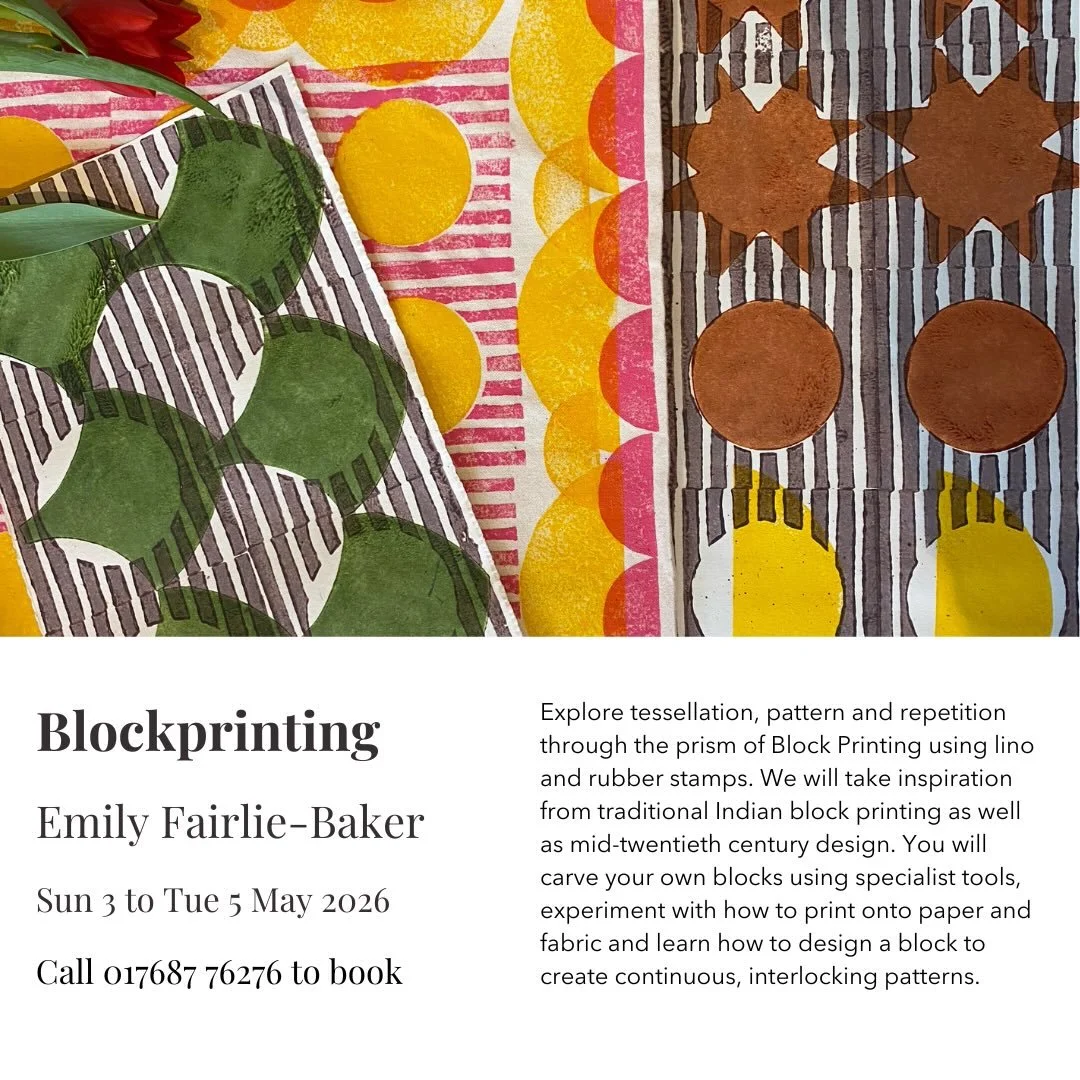 I am delighted to have a course programmed at @highamhall Sunday May 3 to Tuesday May 5. It&rsquo;s a great opportunity to deep dive into block printing and take your time developing designs and prints. 

&ldquo;We will explore tessellation, pattern 