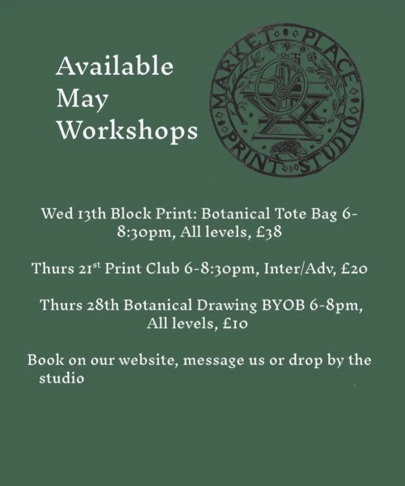 🌷 Here&rsquo;s a list of our available workshops in May! 

We have more on offer but they have sold out (please do ask to be added to our waitlist if you ever see a workshop has sold out, we also often rerun the same sessions too).

We also offer pr