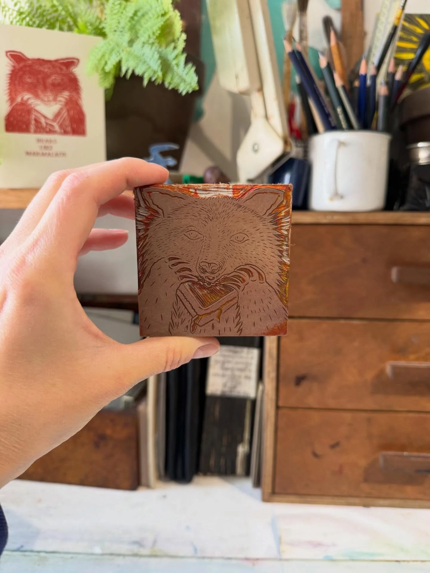 Did you see us at the @marmaladeawards last month? These new cards designed and carved by Jack were popular and we have restocked them in our studio shop. Printed on our little adana press, video in stories of Jack printing them 🐻