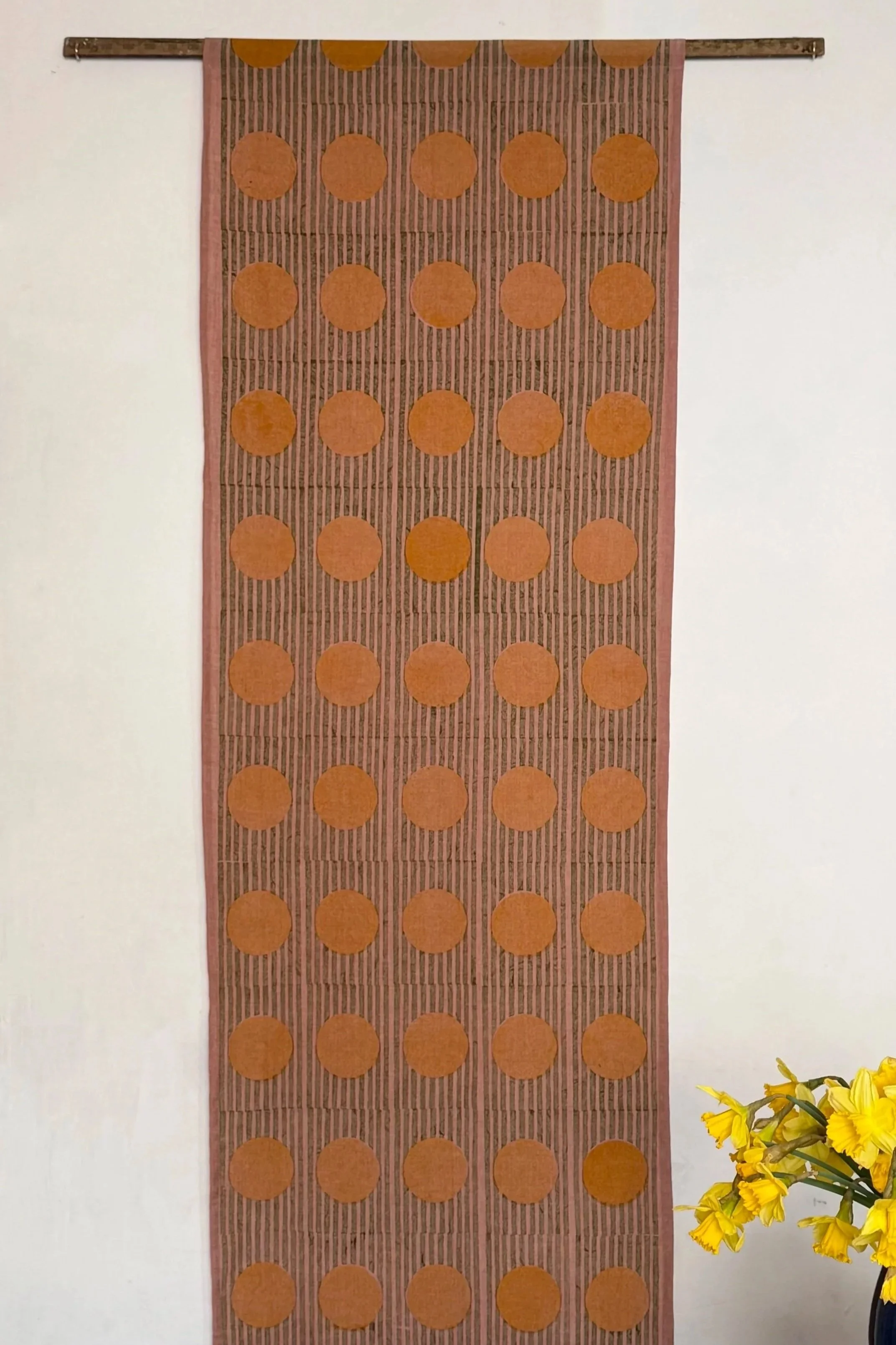 Block Printed Wall Hanging ~ Pink & Yellow Dots