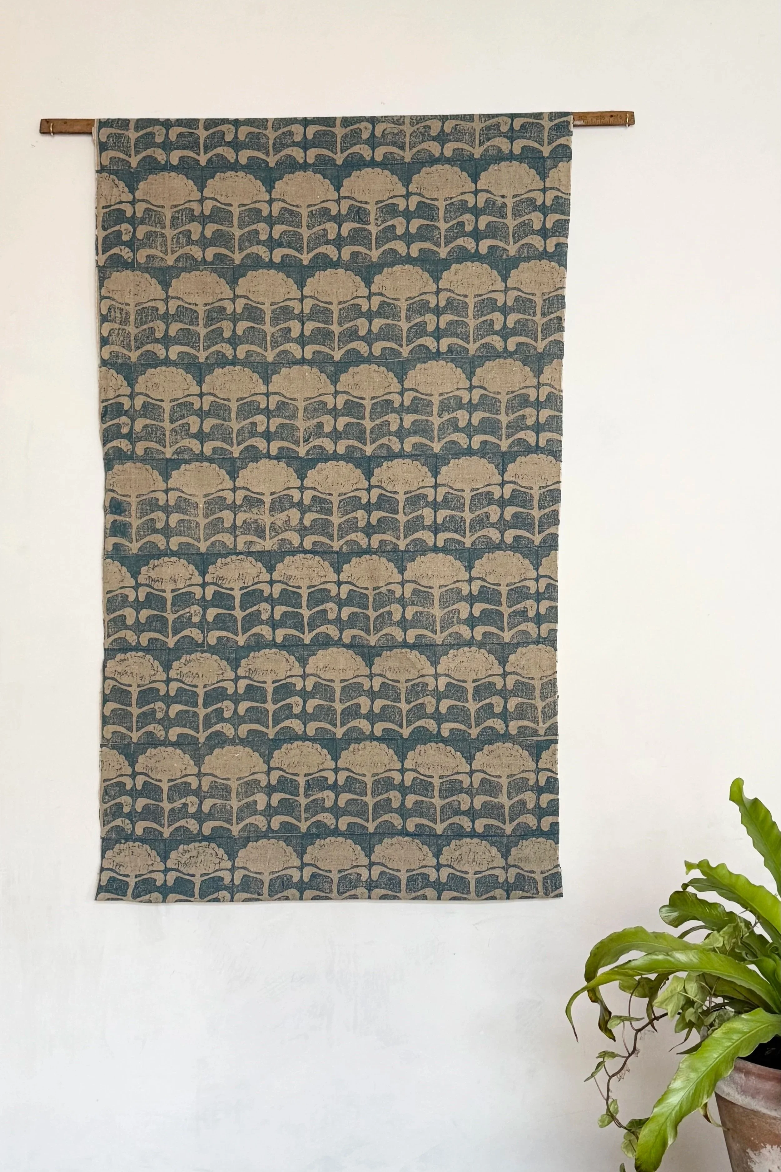 Block Printed Wall Hanging ~ Blue Flower Fountain