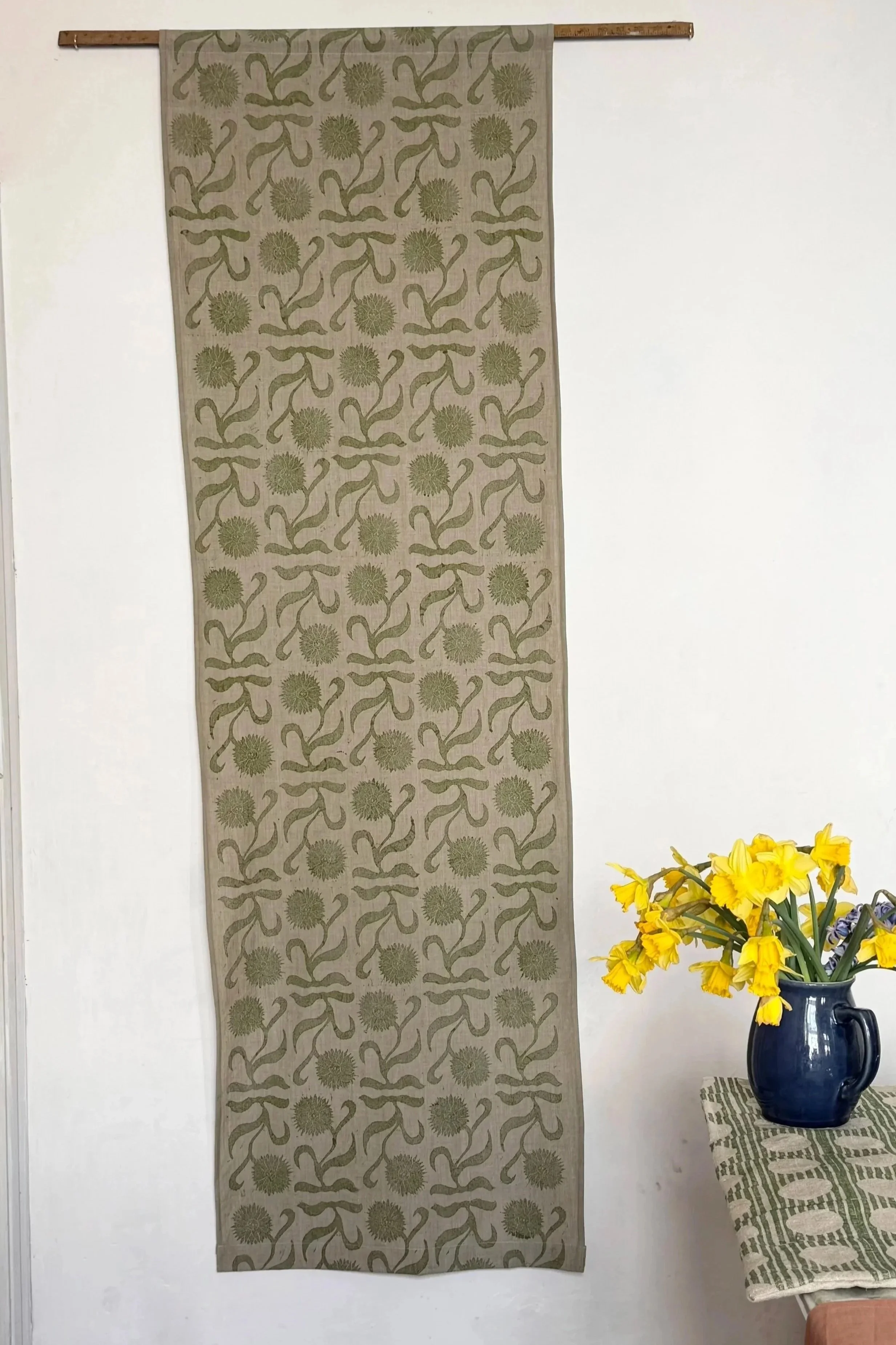 Block Printed Wall Hanging ~ Green Flower