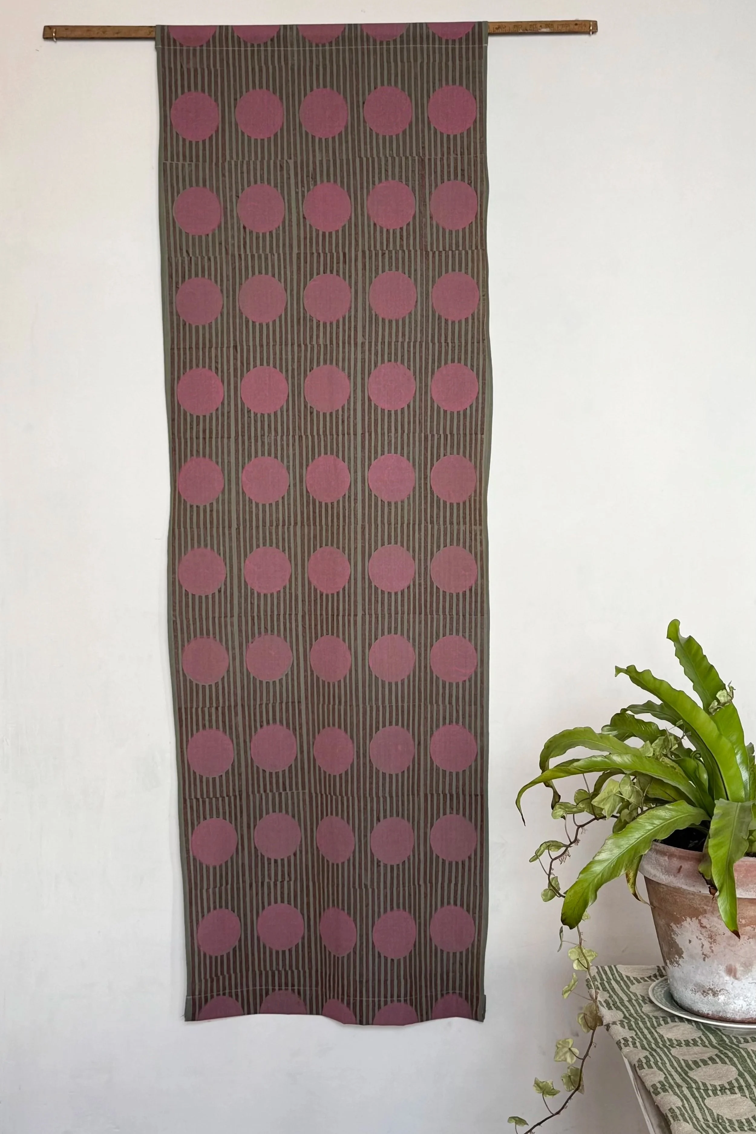 Block Printed Wall Hanging ~ Green & Pink Dots