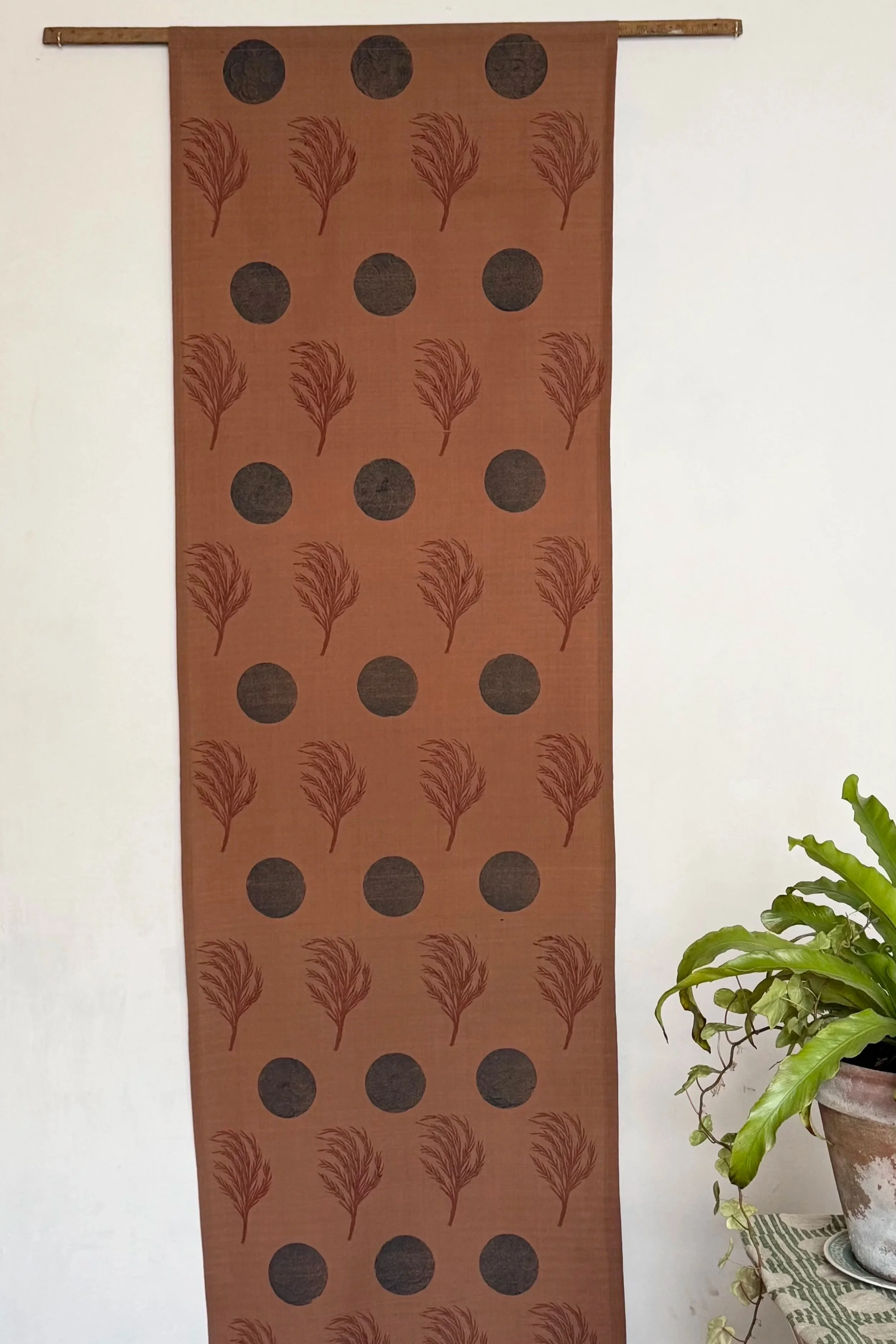 Block Printed Wall Hanging ~ Grass & Blue Dots