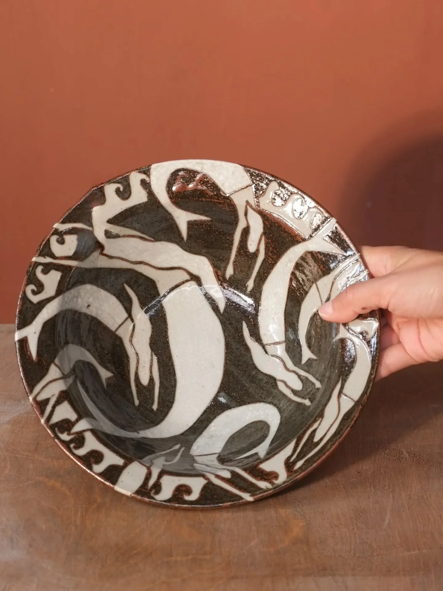 The Mermaid Bowl, a signature piece. Every month I'll be introducing 'signature pieces'. Work that is extra special. This time there will be two pieces (the other is a big pear pedestal bowl). I have signed the bottom of them with the date, instead o