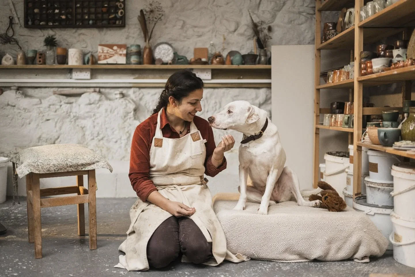 My sweet studio companion, Alba. Always there by my side. She sleeps next to the fire all day in the studio and having her little snores as a background noise is so comforting as I go about potting.

I love this photo taken by @matt_austin_images for