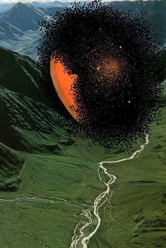 i would build you a galaxy // 8 x 12 in, paint marker on hand cut collage