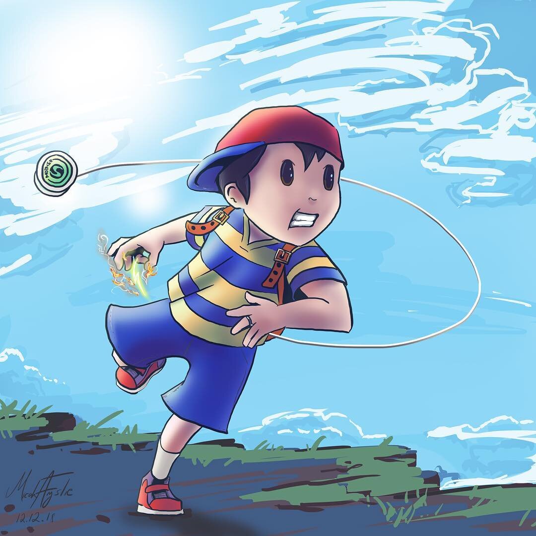 Hey @furynewt ! I drew something! I tried experimenting with some smooth shading, and I kinda hate it, so I&rsquo;ll probably revisit it at some Point. :) #art #ness #smashbros #smashbrosultimate #illustration